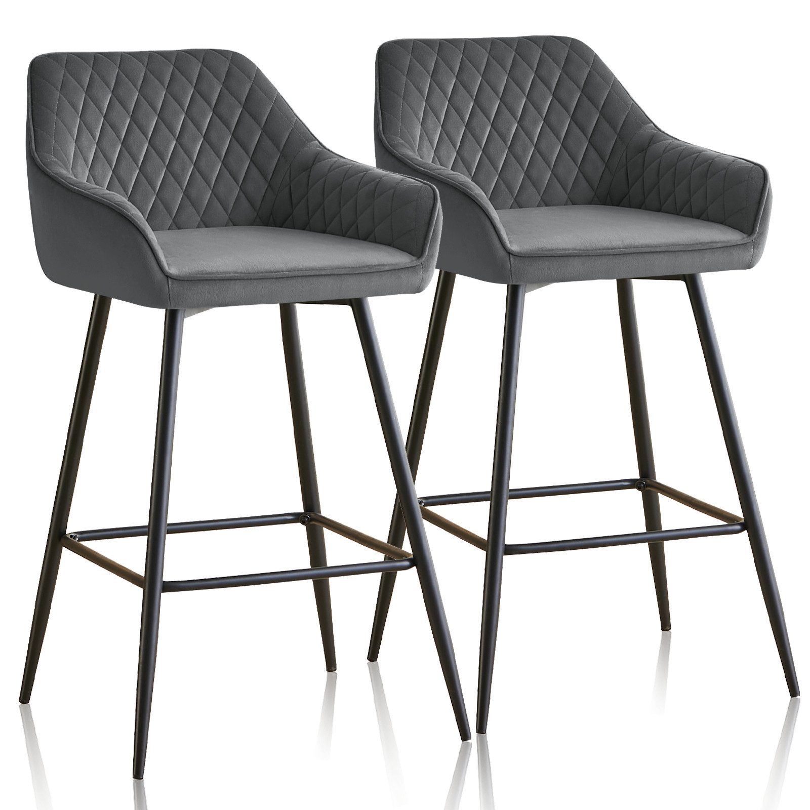 JYMTOM Barhocker Kunstleder Barhocker, 2er-Set, Barstühle mit gepolsterter Sitz, Rücken-/Armlehnen und Metallbeinen für Küche,Bar,Esszimmer.(2,grau)
