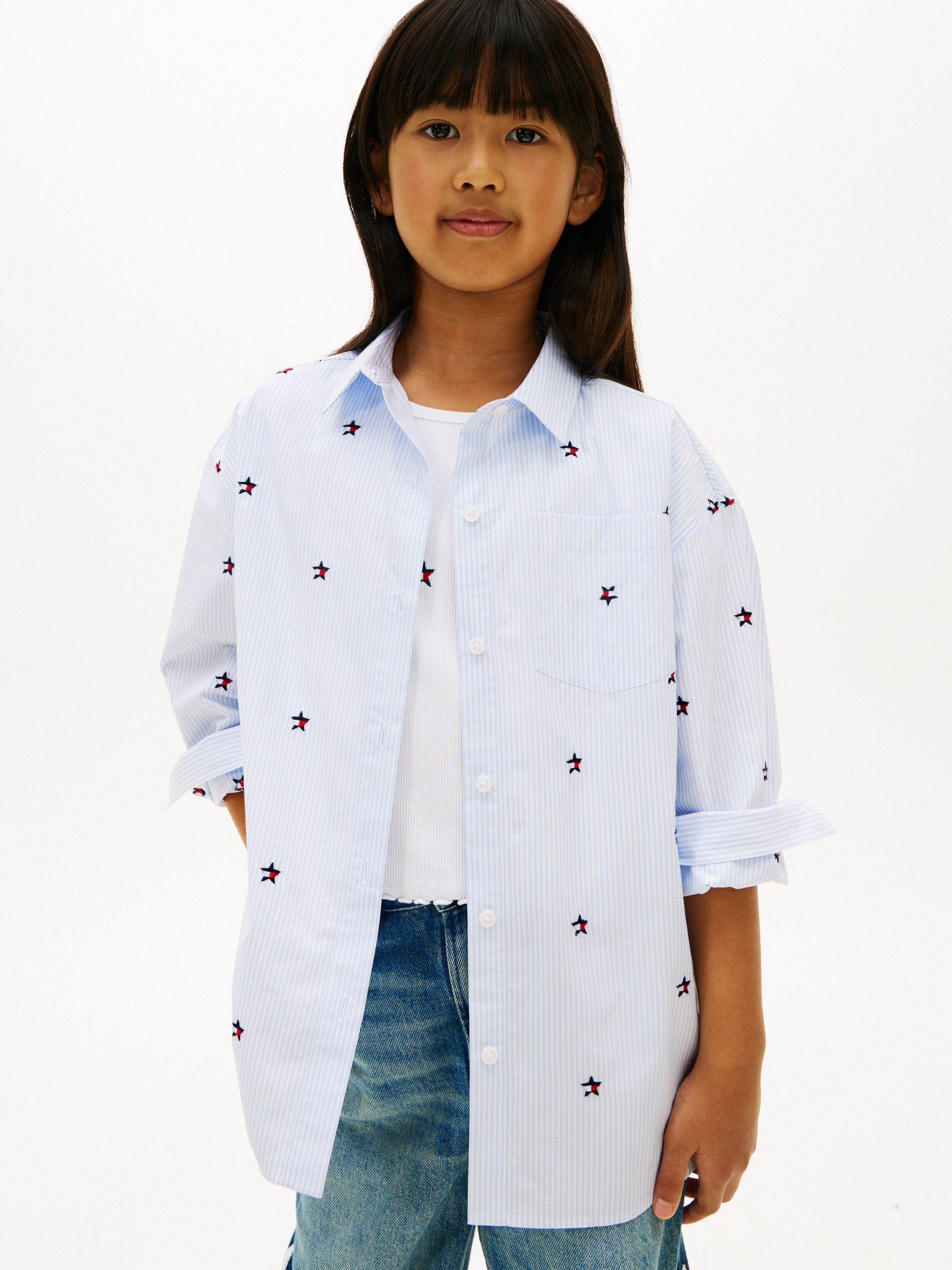 Tommy Hilfiger Hemdbluse STRIPED STAR SHIRT LONG SLEEVE Kinder bis 16 Jahre, mit Stickereien