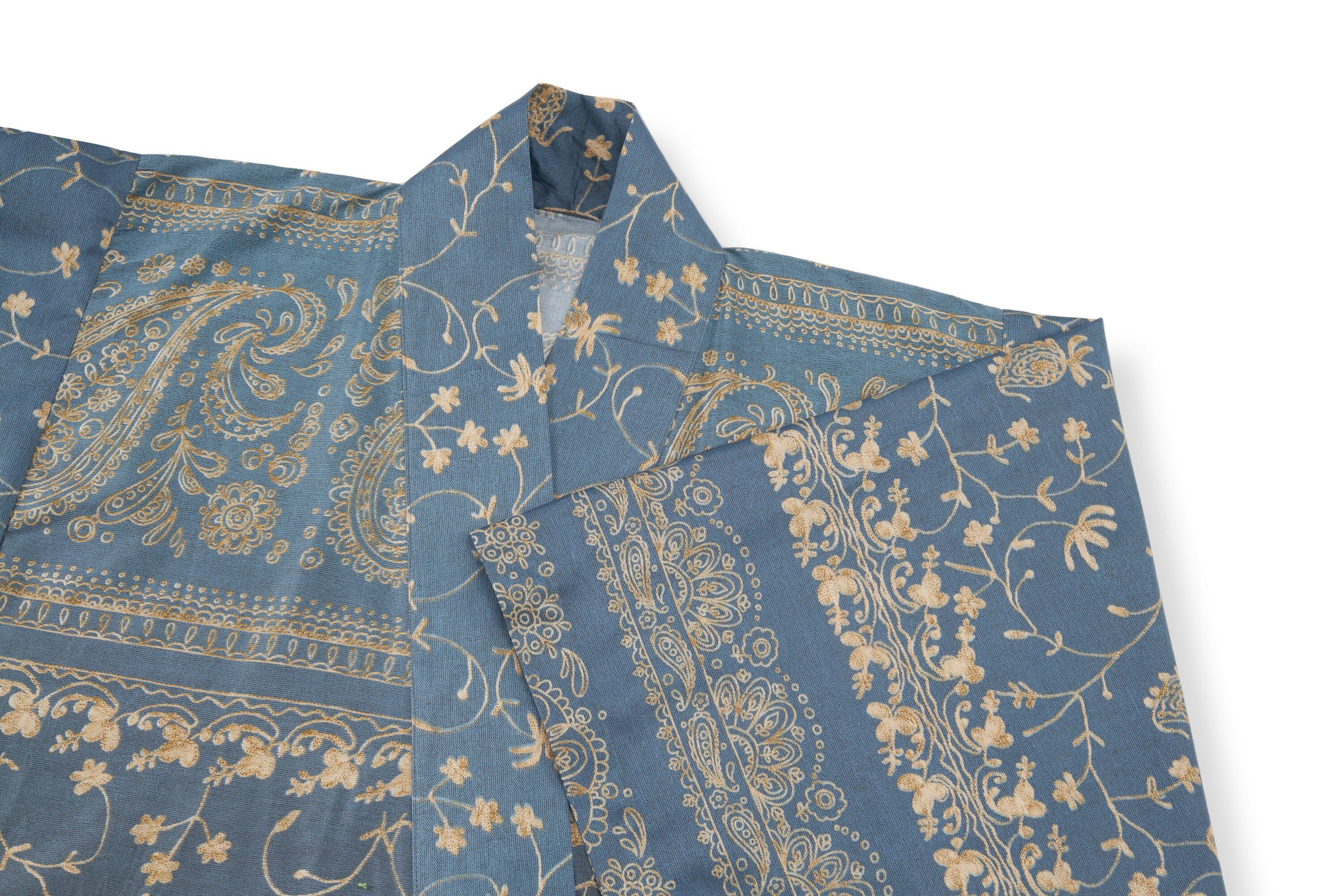 Baumwolle Muster, BRENTA, knieumspielend, Bassetti modernem Kimono aus mit satinierter Baumwolle, PERLGRAU Gürtel,