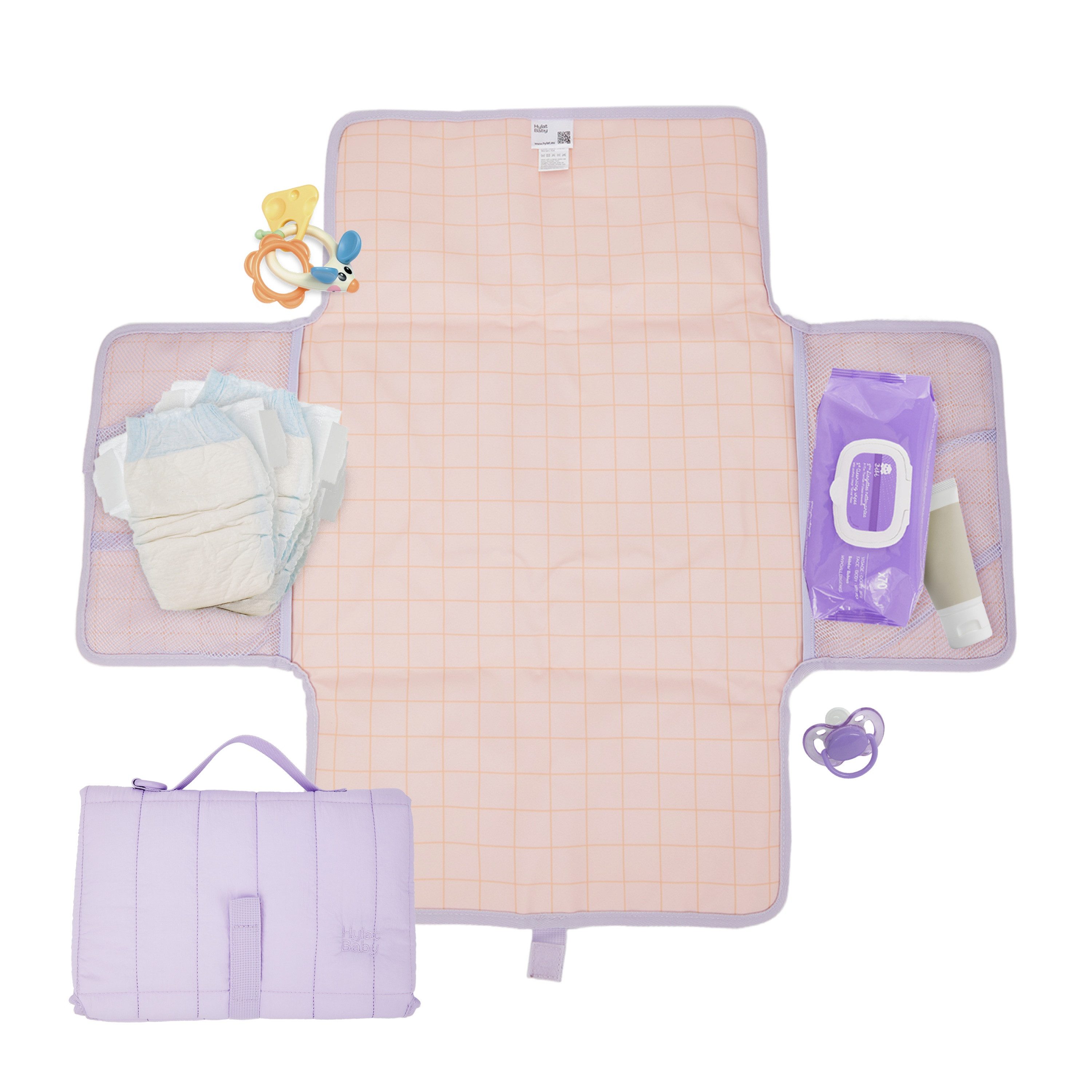 Hylat Baby Wickelauflage Faltbare Wickelunterlage für Unterwegs - Reise-Wickelmatte – Violett (1-tlg), Tragbare Wickelunterlage - faltbar, wasserabweisend - Violett