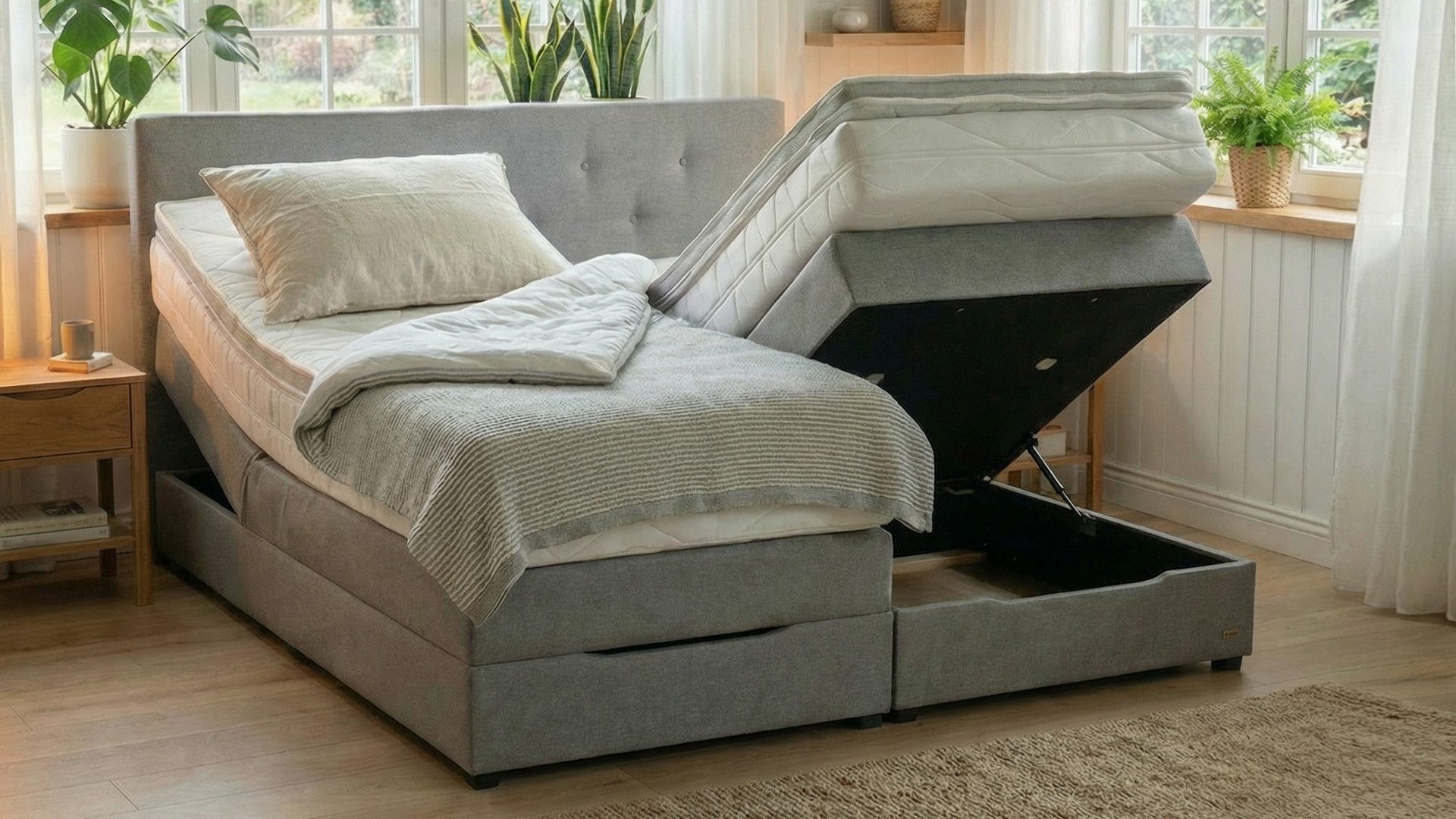 PAARA Boxspringbett Rio mit Bettkasten Kopfteil verstellbar Stauraum, inkl. Matratze und Topper, mit einzigartigem Belüftungssystem