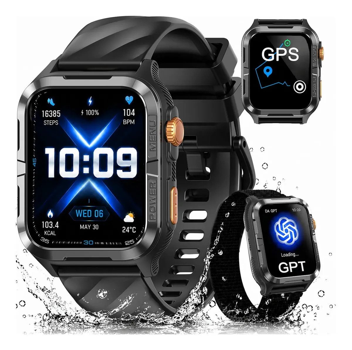 blackview W10 Pro GPS Smartwatch Damen & Herren, 45 Tage Standby, Neuheit 2026 Smartwatch (1.83 Zoll, IOS&Android), 1-tlg., Schritten,HR, SpO2, Blutdruck,LED-Leuchte, 2 Armbändern und Ladekabel, 600 mAh, KI-Assistent, Anrufe annehmen/tätigen, LED-Taschenlampe, IP68