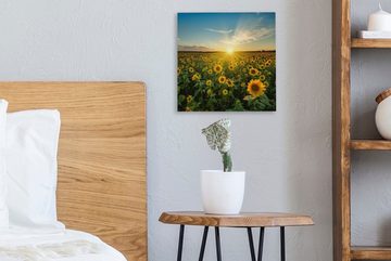 OneMillionCanvasses® Leinwandbild Sonnenuntergang - Blumen - Sonnenblume - Horizont - Landschaft, (1 St), Leinwand Bilder für Wohnzimmer Schlafzimmer