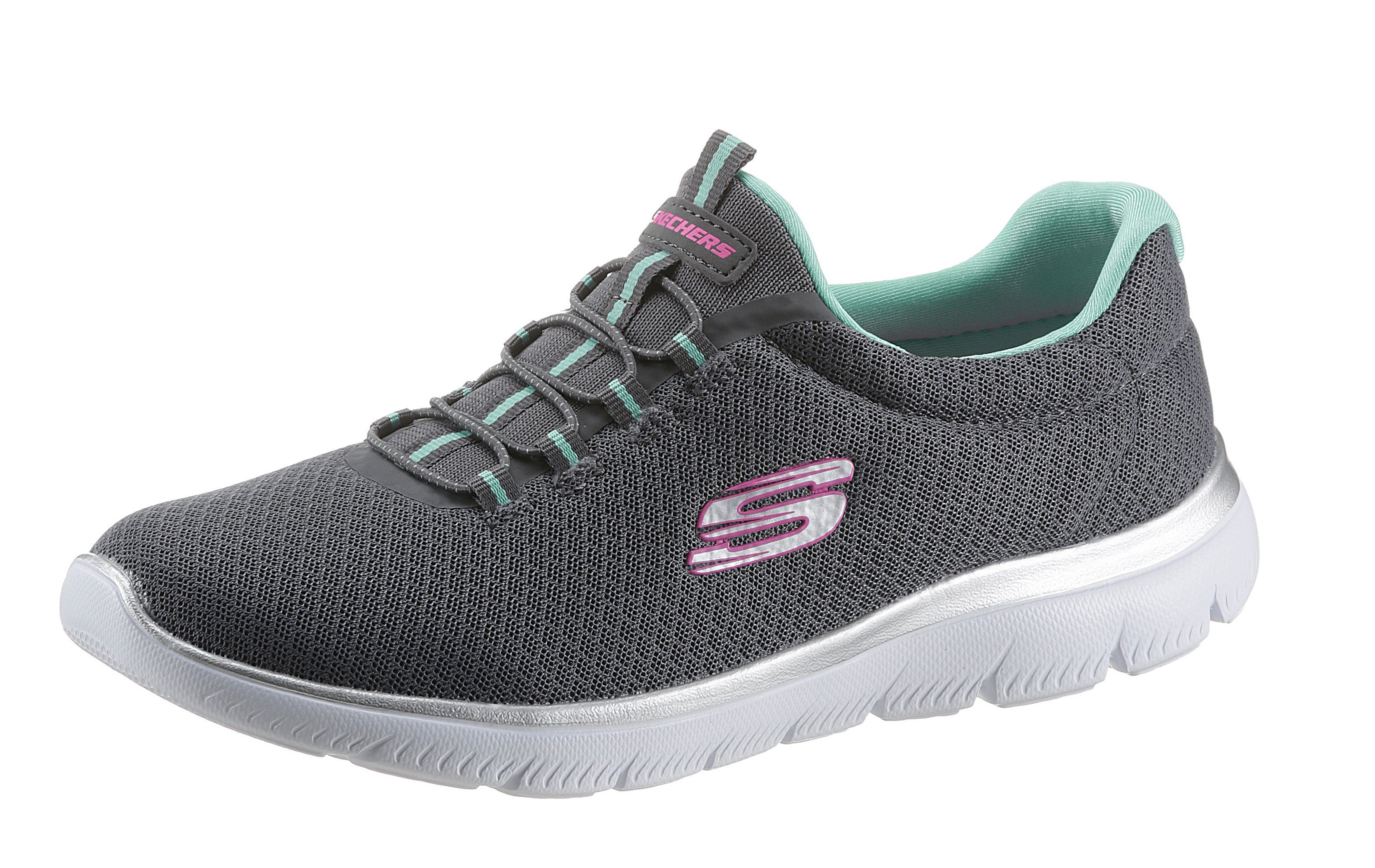 Skechers SUMMITS Slip-On Sneaker mit dezenten Kontrast-Details anthrazit-mint