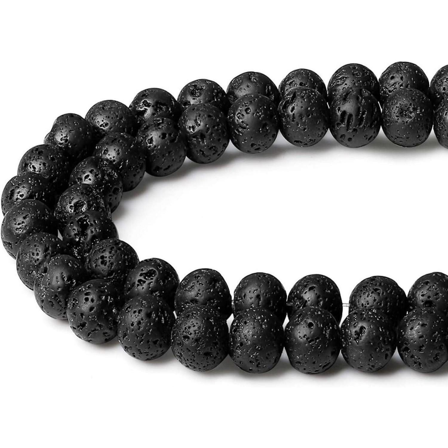 LuxusKollektion Bastelperlen Perlen 8mm Naturstein Rund Loch Edelsteine Armbänder Schwarz Lava