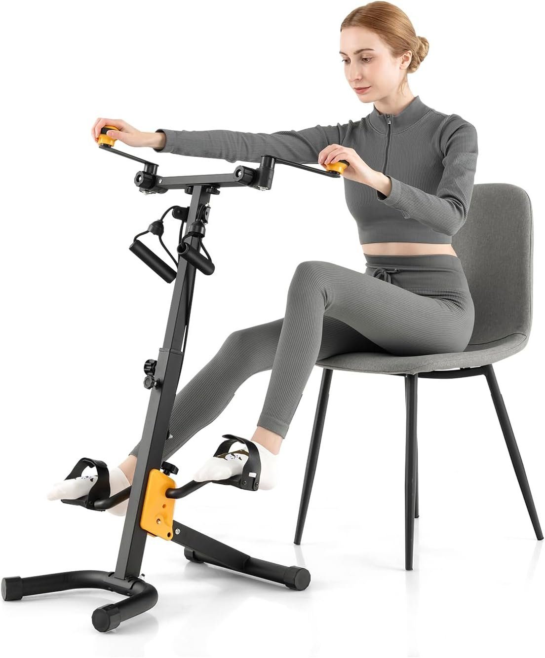 KOMFOTTEU Heimtrainer Pedaltrainer Senioren, mit Handgriff & Widerstand, 43 x 53 x 73-102 cm