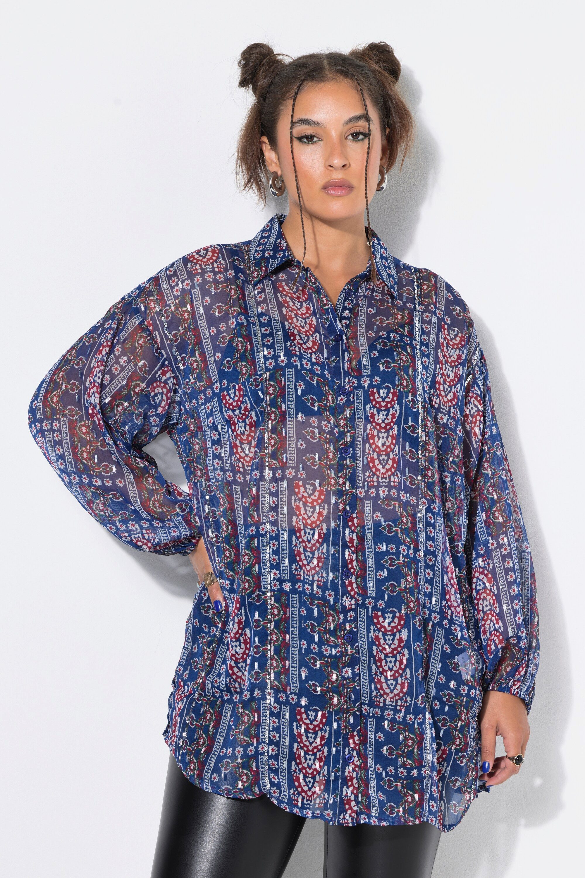 Longbluse Chiffon-Bluse Loose Shape Patchprint