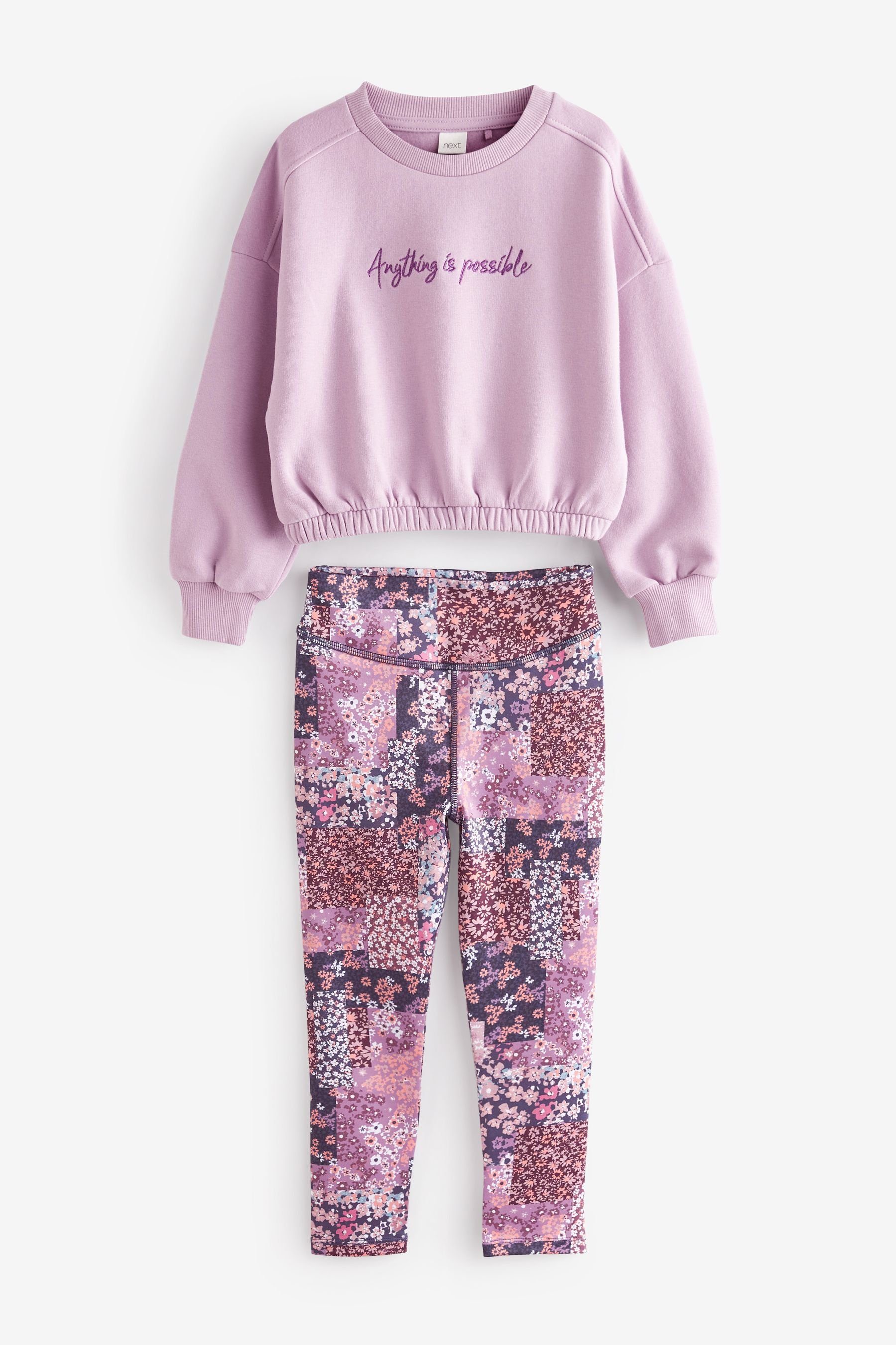 Next Shirt & Leggings Sweatshirt und Sport-Leggings im Set (2-tlg) Lilac Purple/Pink Pretty Floral