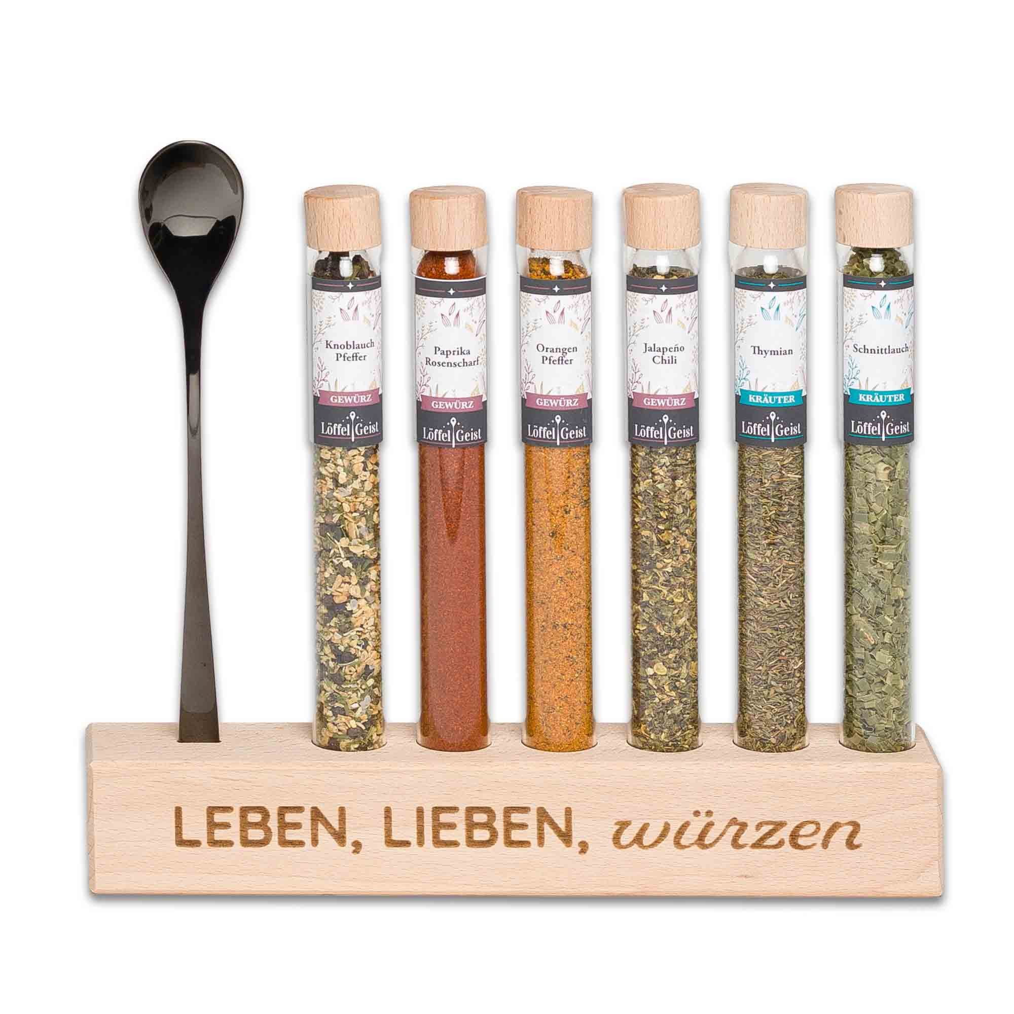 Löffelgeist Lebensmittel-Geschenkset Gewürzset Leben Lieben Würzen