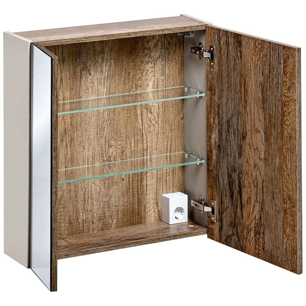 Lomadox Spiegelschrank PUEBLA-56-TAUPE 60cm in taupe mit Vintage Oak Nb., B günstig online kaufen