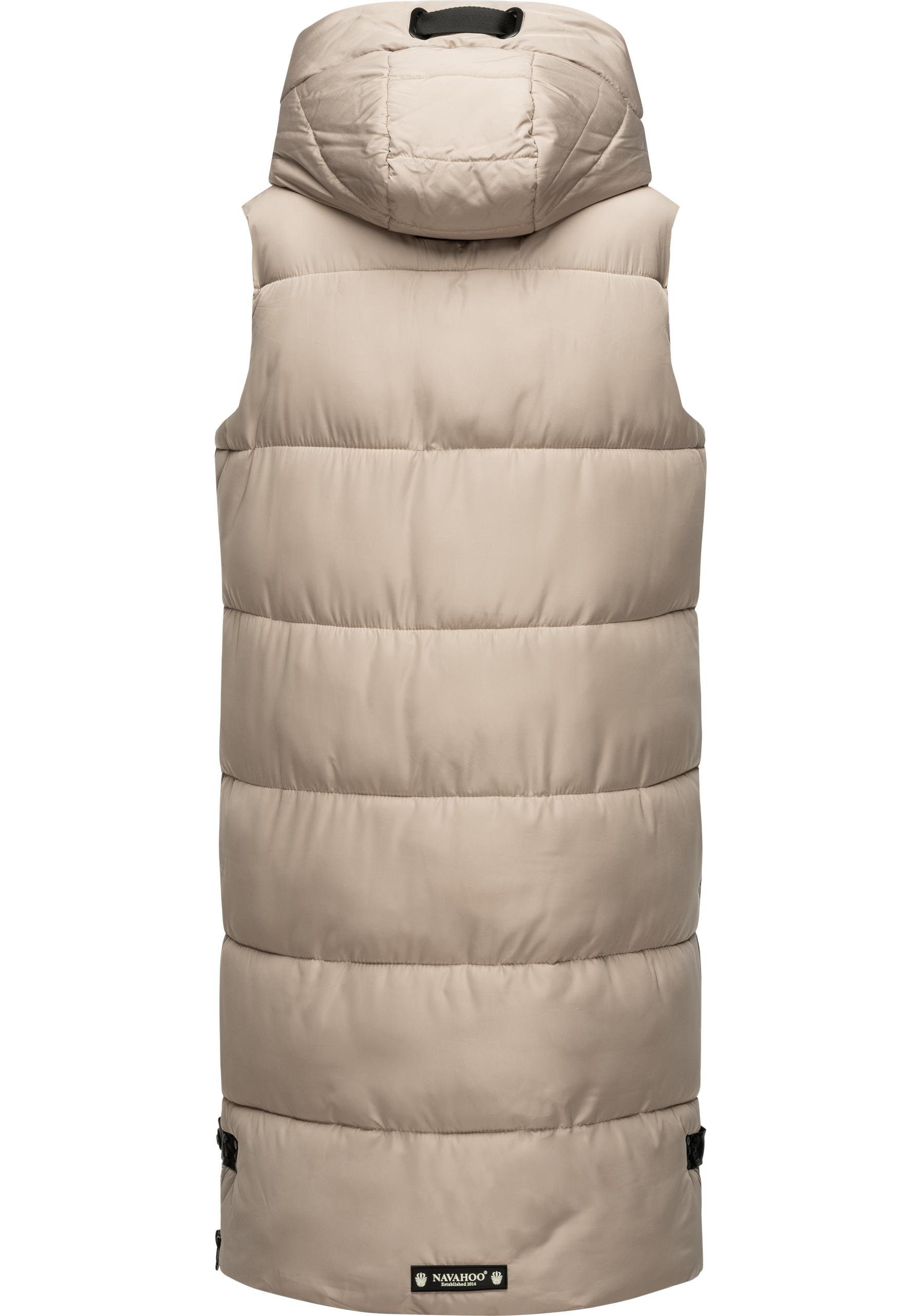 Navahoo Steppweste Schnuffelchen (1-tlg) warme Damen Outdoor-Weste lang mit Kapuze