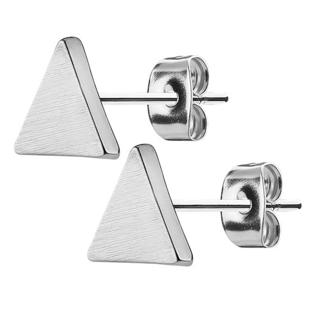 Paar Ohrstecker Damen Ohrstecker Edelstahl Ohrringe Dreieck Matt Geburstet Silber