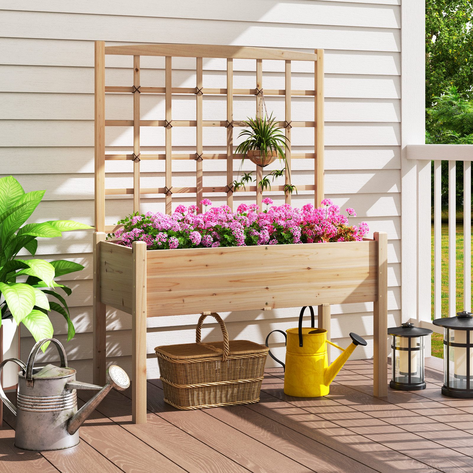 COSTWAY Blumenkasten, Hochbeet mit Rankgitter, Drainageloch, günstig online kaufen