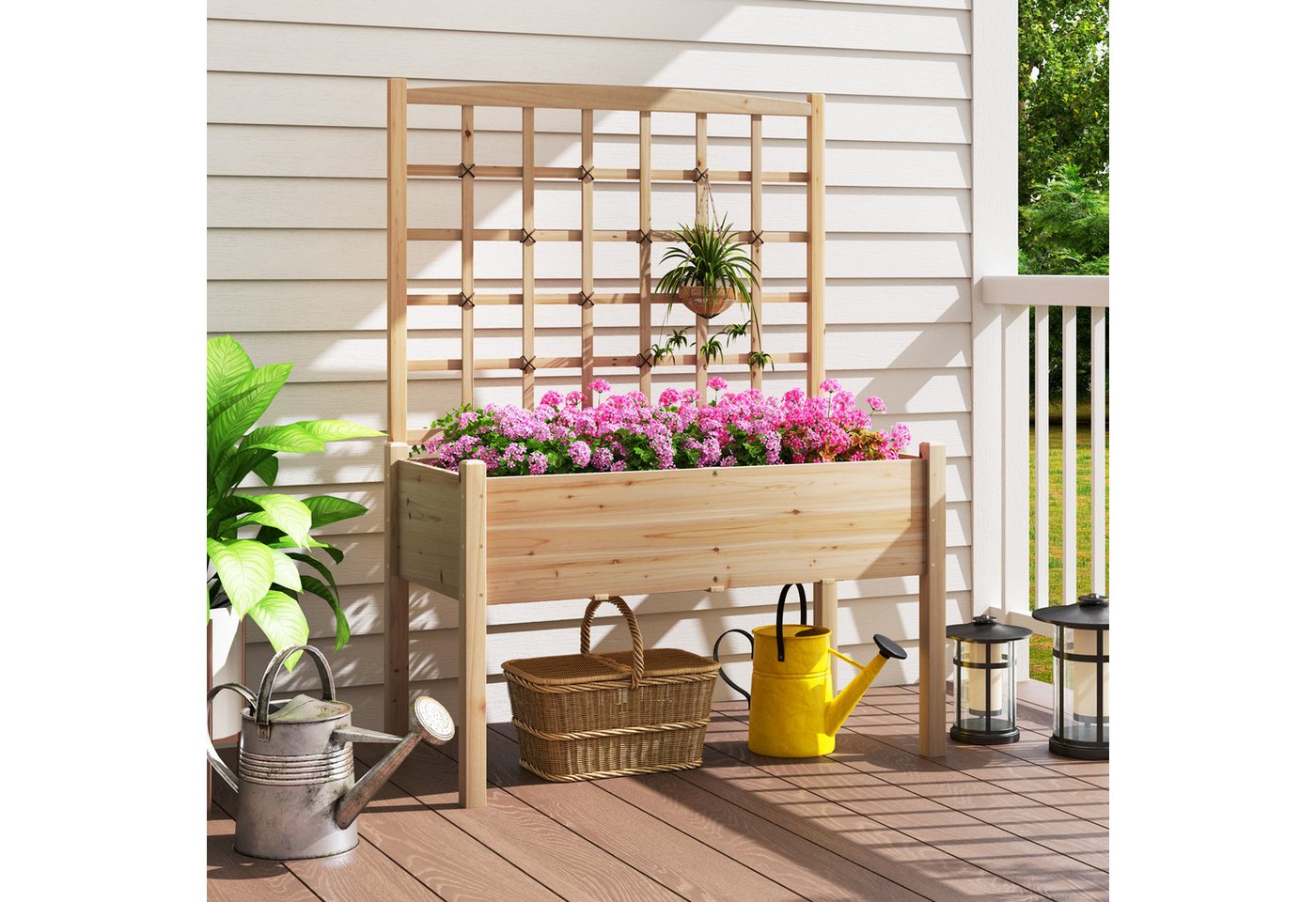 Thumbnail - COSTWAY Blumenkasten, Hochbeet mit Rankgitter, Drainageloch, 119x60x160cm