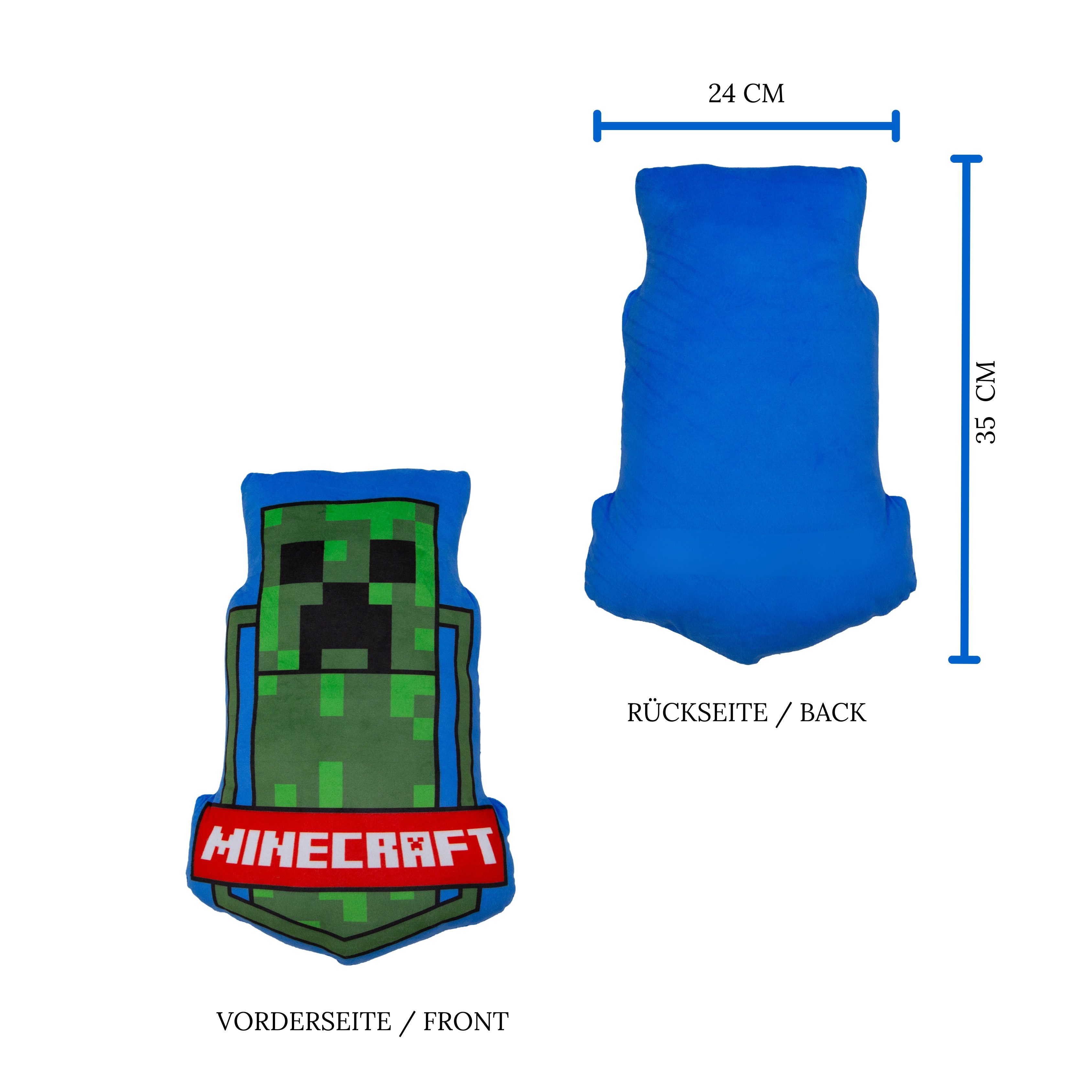MTOnlinehandel Dekokissen Minecraft 24 x 35 cm, Kuscheltier in 3D- Form, Creeper, kuschelig & weich, ideal für Sofa oder Leseecke