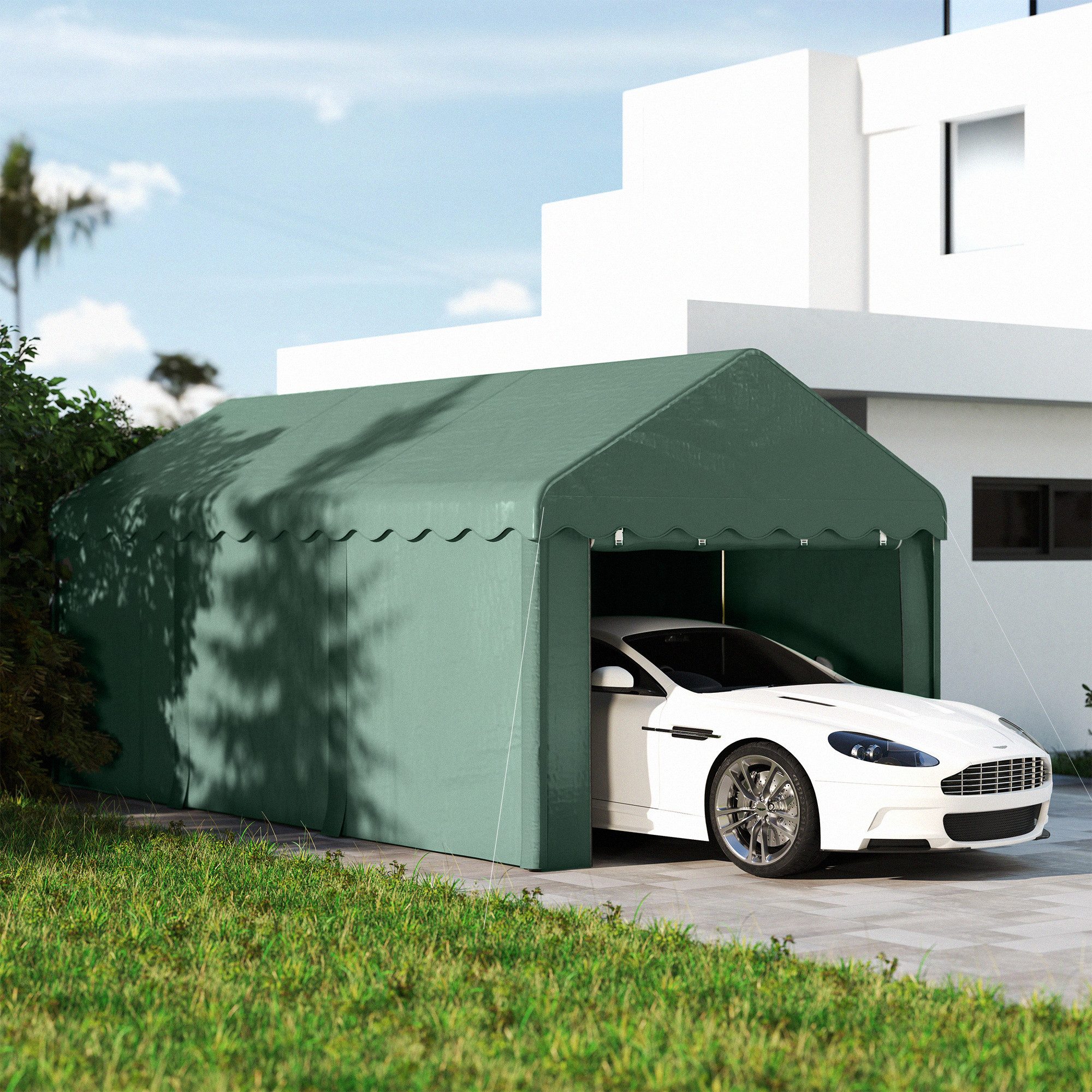 Outsunny Einzelcarport mit Rolltüren, Dach, abnehmbaren günstig online kaufen