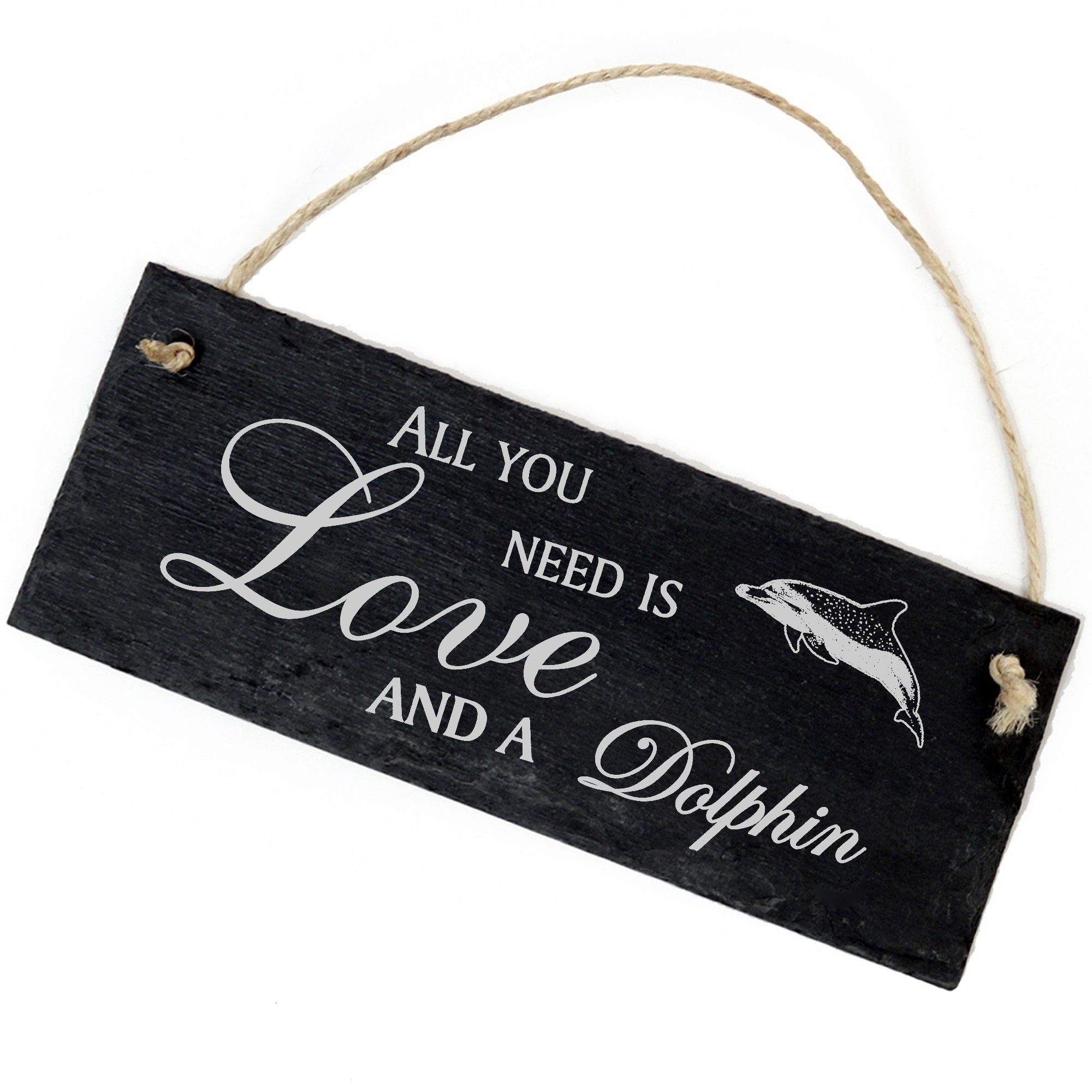 Dekolando Hängedekoration dunkler Delfin 22x8cm All you need is Love and a Dolphin