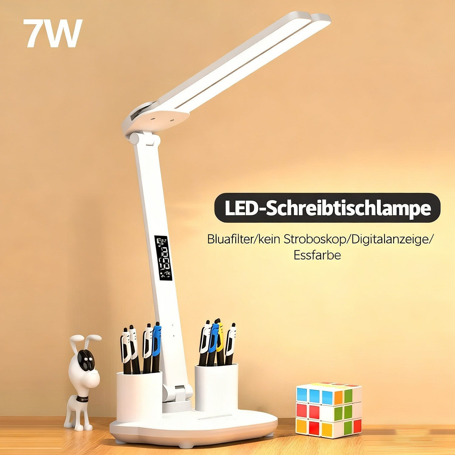 Toomoke LED Schreibtischlampe LED Schreibtischlampe Tischlampe Dimmbar Touch Leselampe 3-Farbige, LED fest integriert, weißes Licht,neutralweißes Licht,warmes Licht, Touch-Steuerung, tragbar, faltbar,Augenschutz, Nachttischlampe