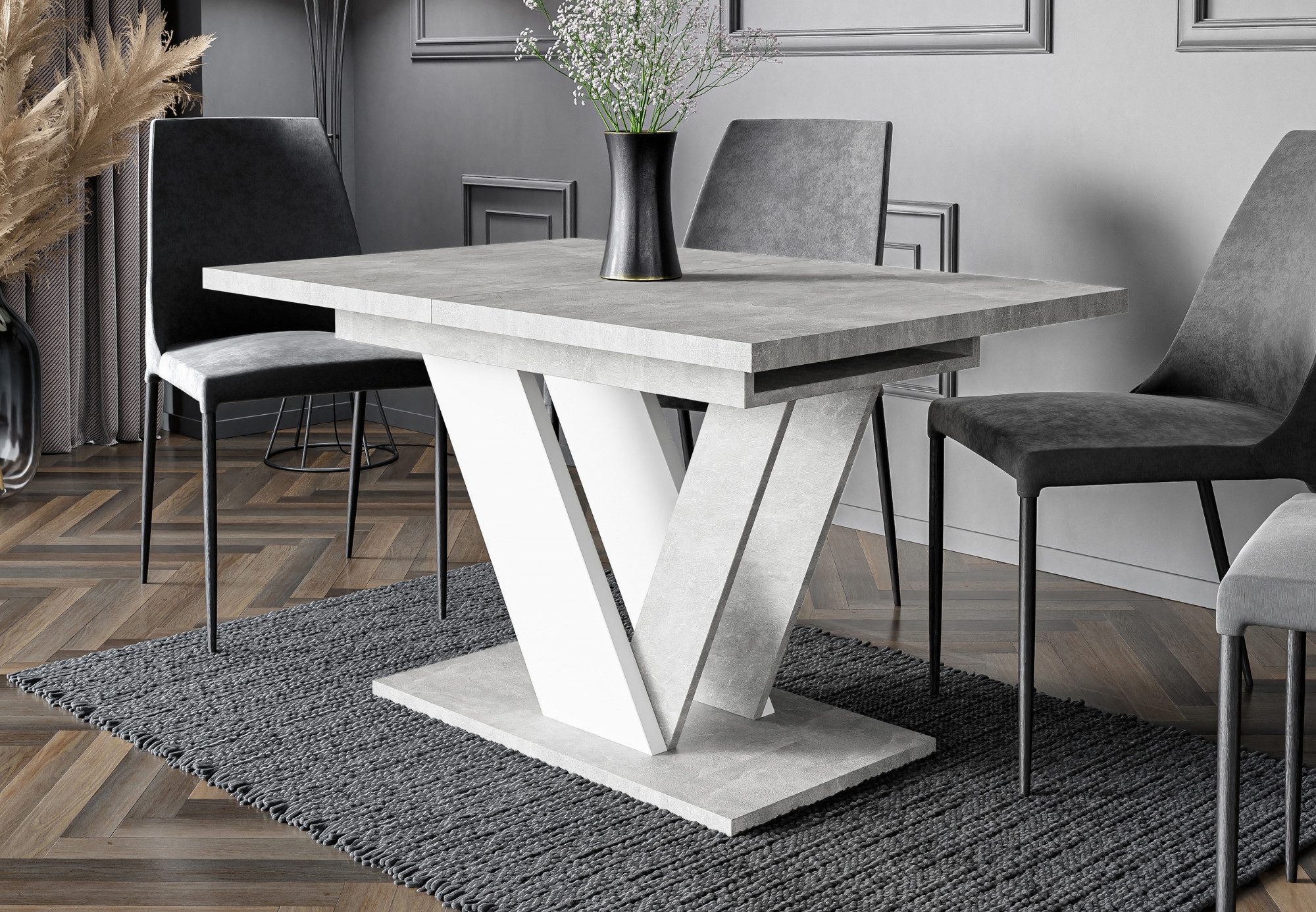 Home Collective Esstisch ausziehbar Tisch Küchentisch Esszimmertisch Ausziehtisch (Esszimmer Küche Wohnzimmer Esstisch erweiterbar), modernes Design mit V-Gestell 120-160x80 cm Steingrau