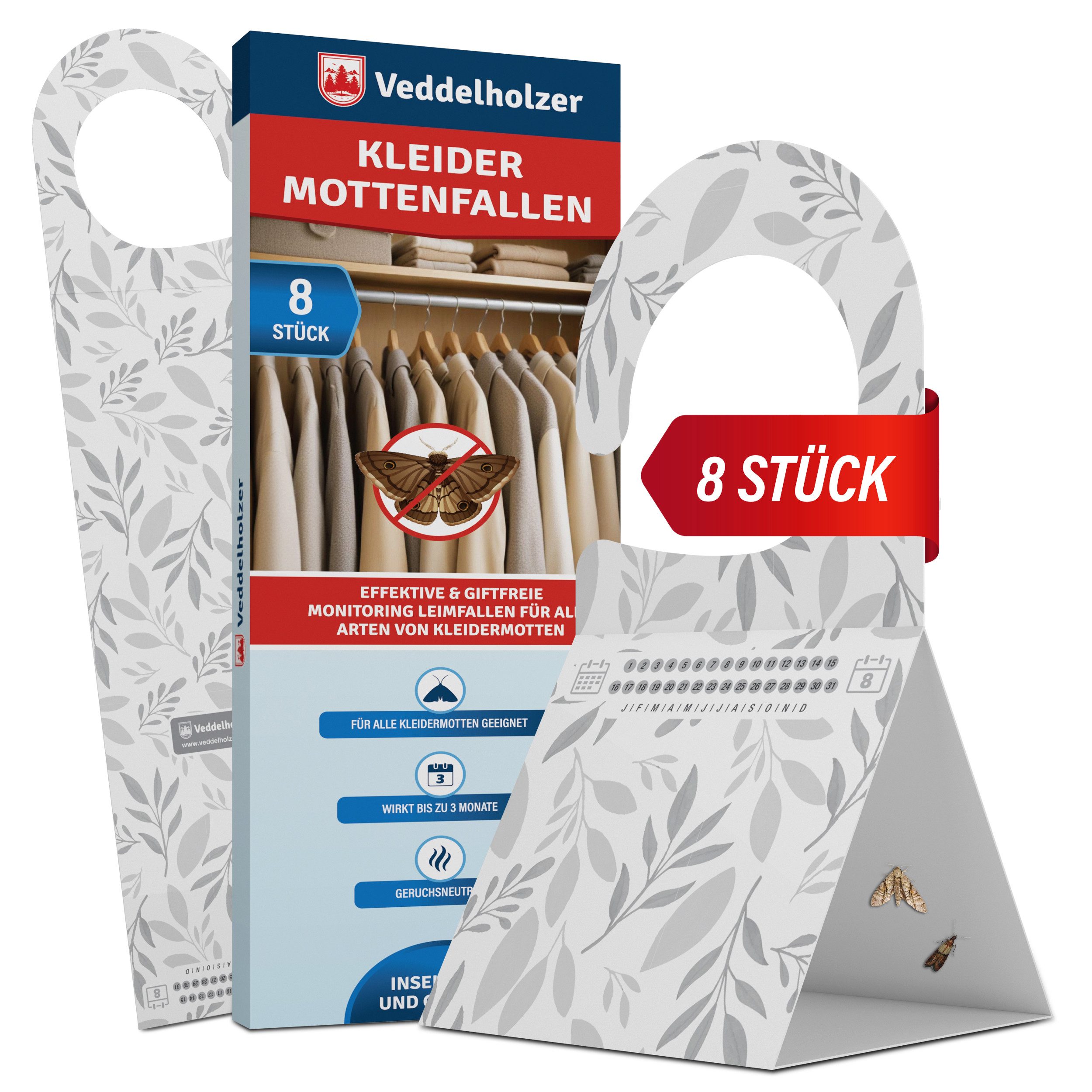 Veddelholzer Garten Insektenfalle 8X Kleidermotten Falle Mottenfalle gegen Kleidermotten Kleiderschrank, Dreiecksfalle Klebefläche Geruchslos Giftfrei Effektiver Motten Schutz