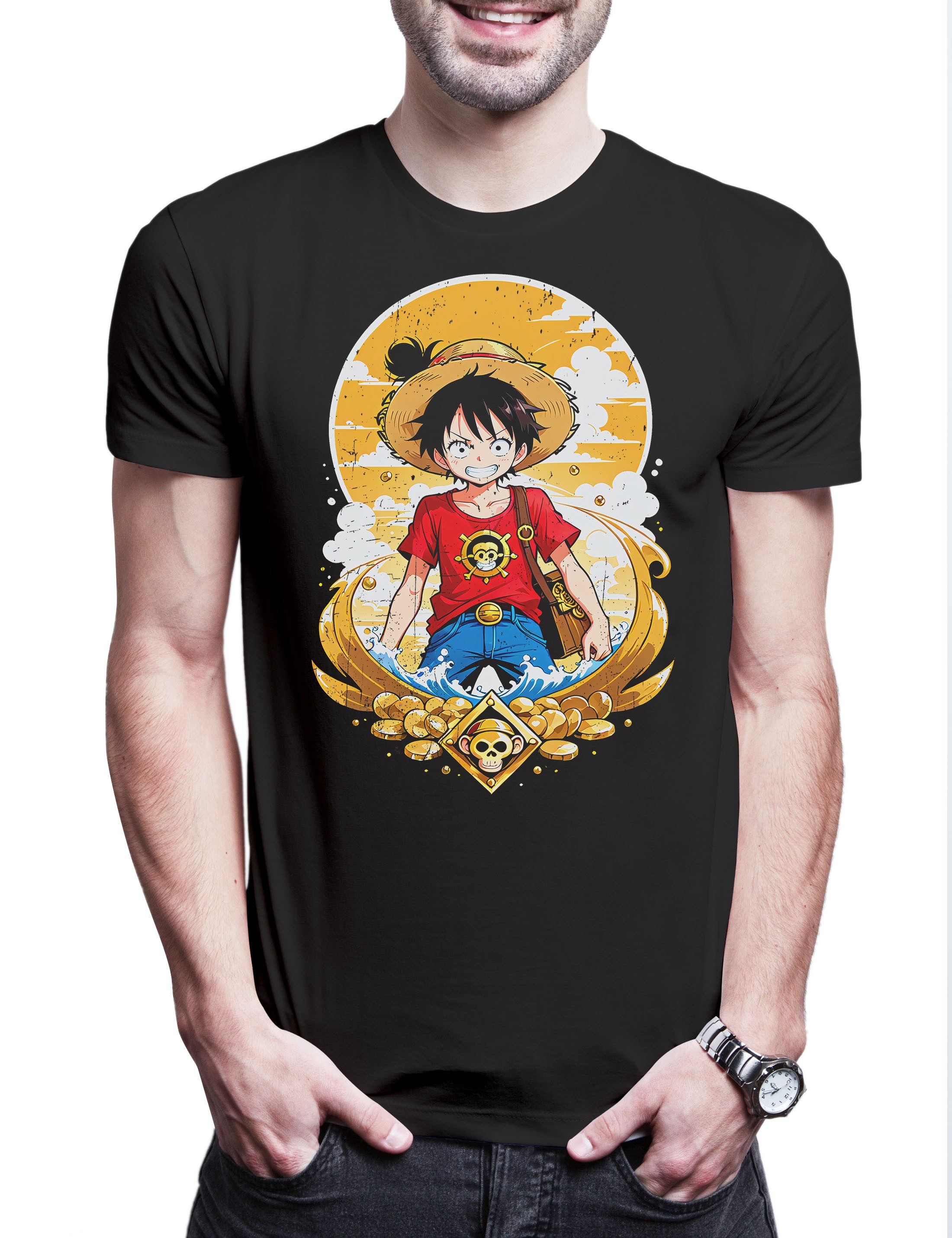 Print-Shirt Monkey Ruffy Logo Herren T-Shirt One Pirate Adventure Anime Piece D