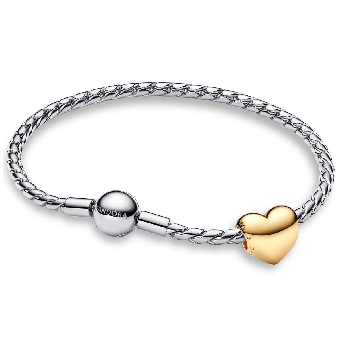 Pandora Silberarmband 21023, Starter-Set Damenarmband mit Goldfarbenem Herz