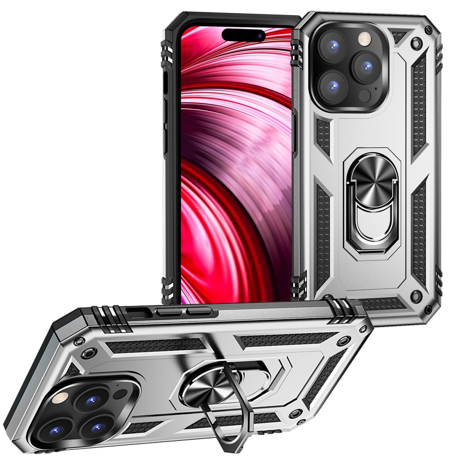 Nalia Smartphone-Hülle Apple iPhone 14 Pro Max 17 cm (6,7 Zoll), Stoßfeste Military-Style Ring Hülle / Extrem Schützend / Outdoor Case