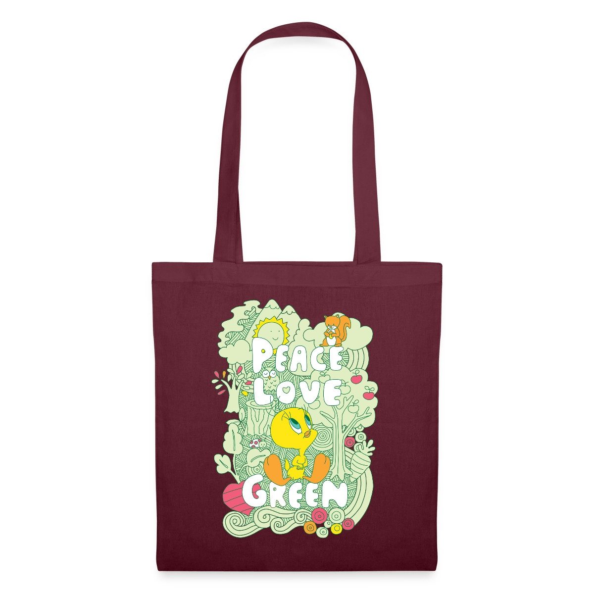 Henkeltasche Looney Tunes Tweety Peace Love Green Design Stoffbeutel