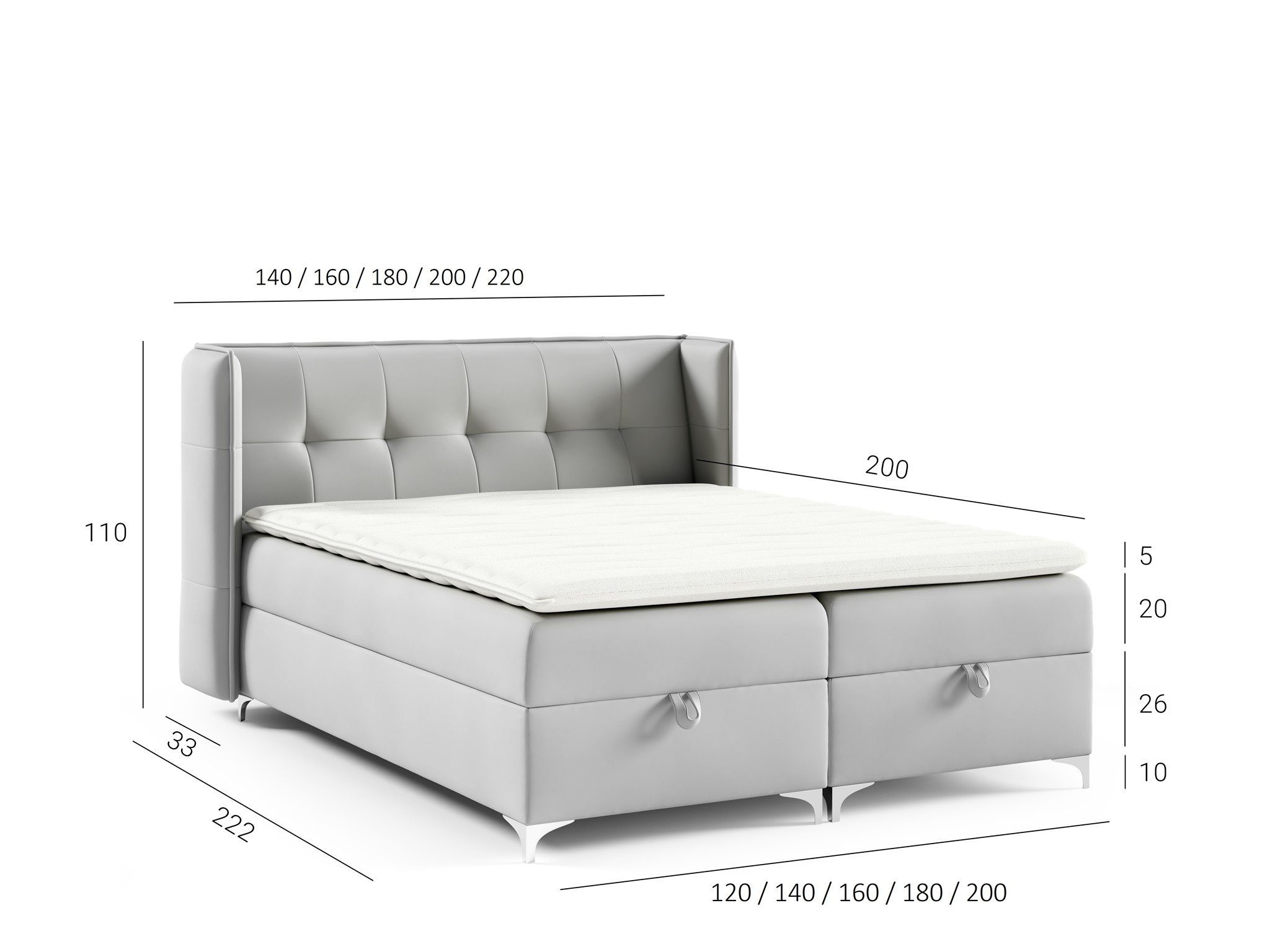 Fun Möbel Boxbett Bett Schlafzimmerbett GENET in Stoff Matt Velvet (inkl. Kaltschaumtopper), inkl. Bettkasten