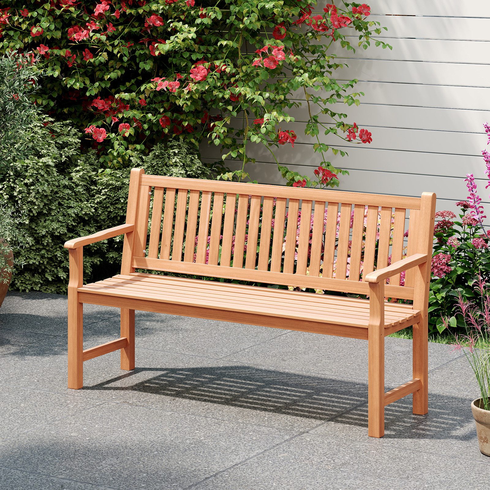 COSTWAY Gartenbank, Holzbank wetterfest, Sitzbank mit Armlehnen