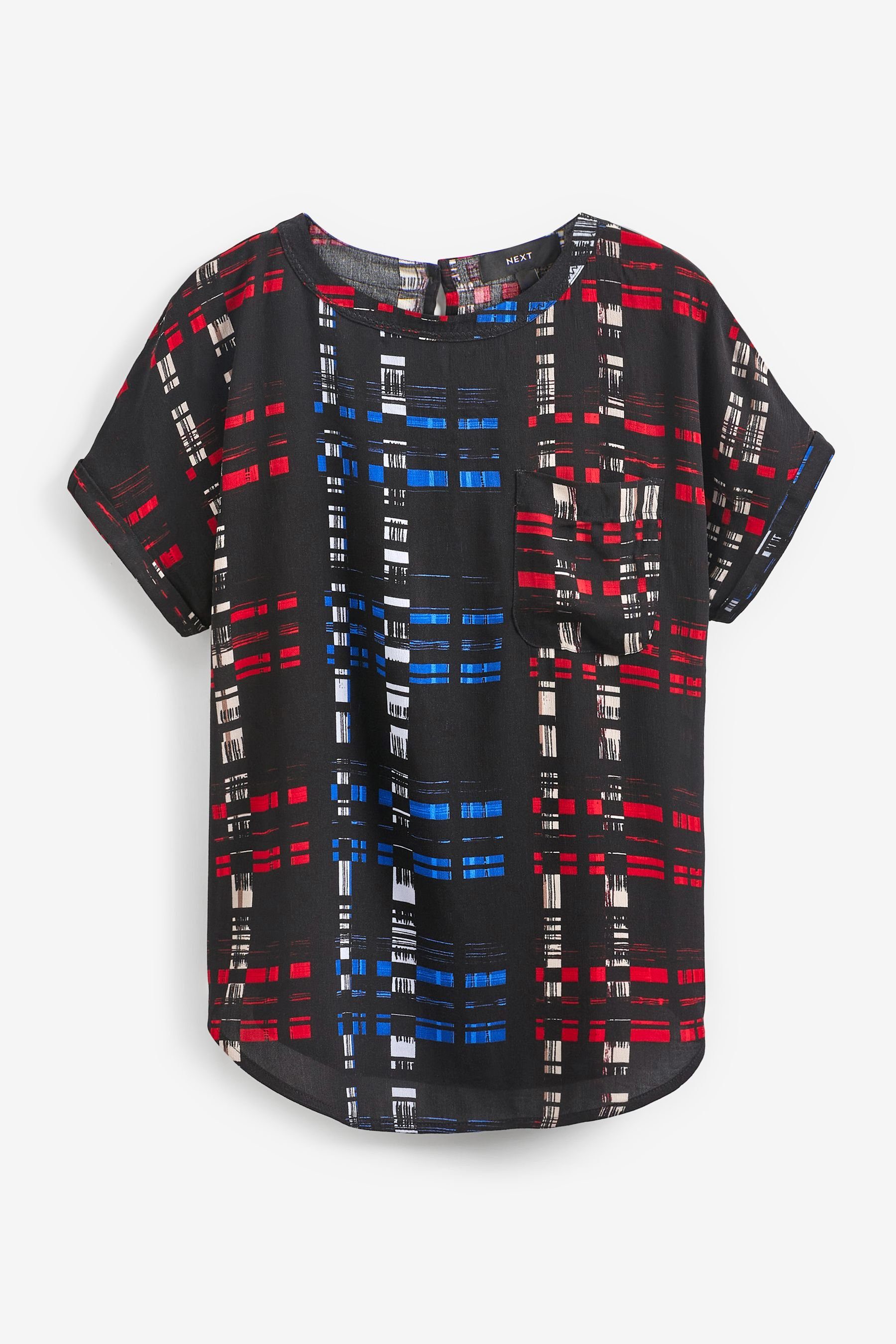 Next T-Shirt T-Shirt mit Kastenschnitt (1-tlg) Black/Navy/Red Check