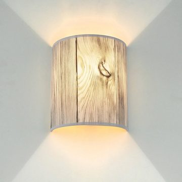 Licht-Erlebnisse Wandleuchte ALICE, ohne Leuchtmittel, Wandlampe Stoffschirm Loft Holz Optik halbrund Schlafzimmer