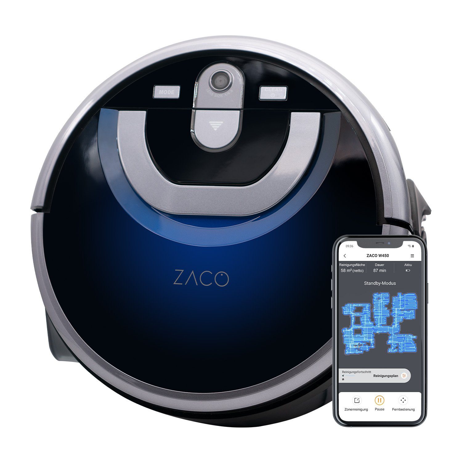 ZACO Saugroboter W450, 29 W, 360° PanoView Kamera Navigation