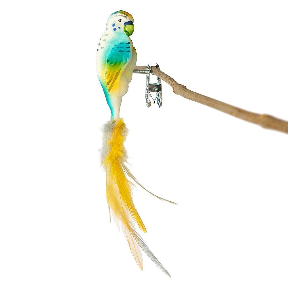 Birds of Glass Christbaumschmuck Glasvogel Wellensittich mit Naturfeder, mundgeblasen, handdekoriert, aus eigener Herstellung