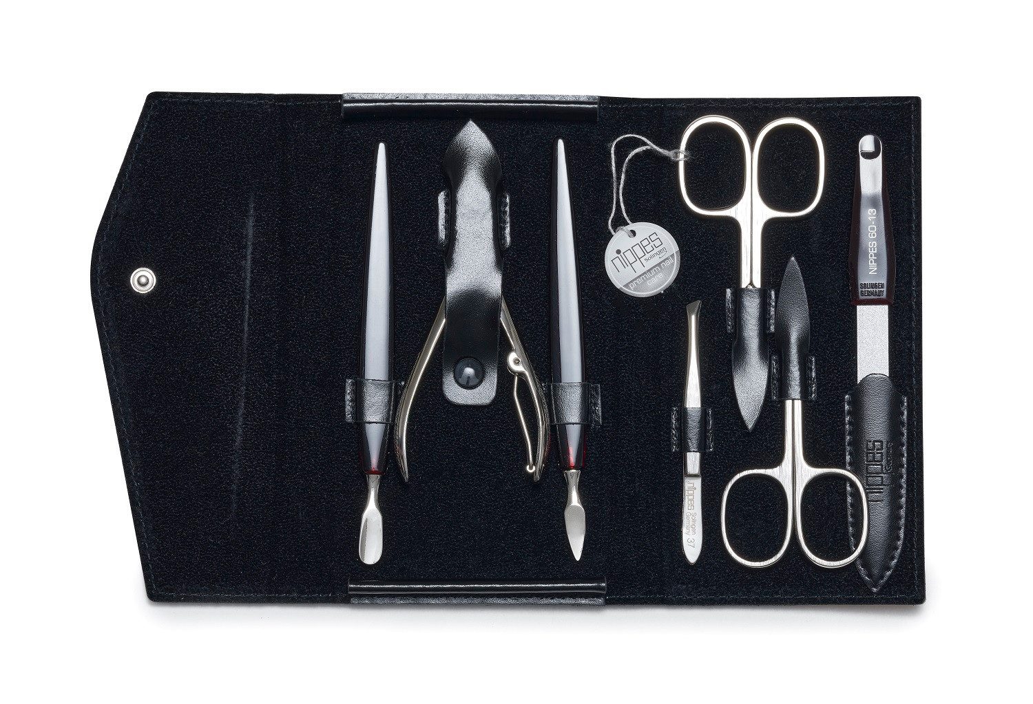 nippes Solingen Maniküre-Etui Maniküre-Set Seam, 7-tlg. Premium Nagelpflege mit Kontrast-Design, 7 tlg., echtes Leder