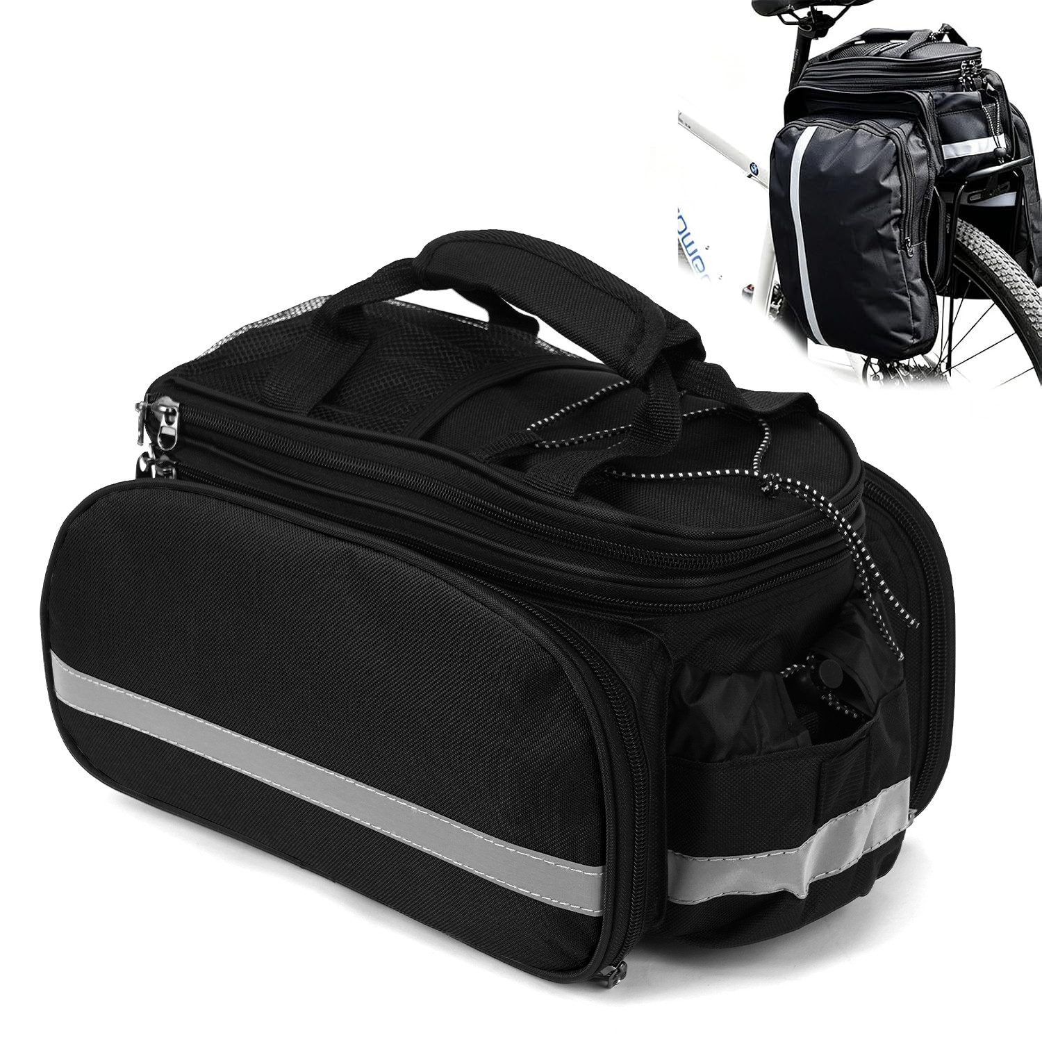 OSTWOLKE Gepäckträgertasche Fahrradtasche 27L, erweiterbar, wasserdicht aus 600D Oxford-Gewebe, mit Regenhülle & Schultergurt für E-Bike, MTB & Citybike
