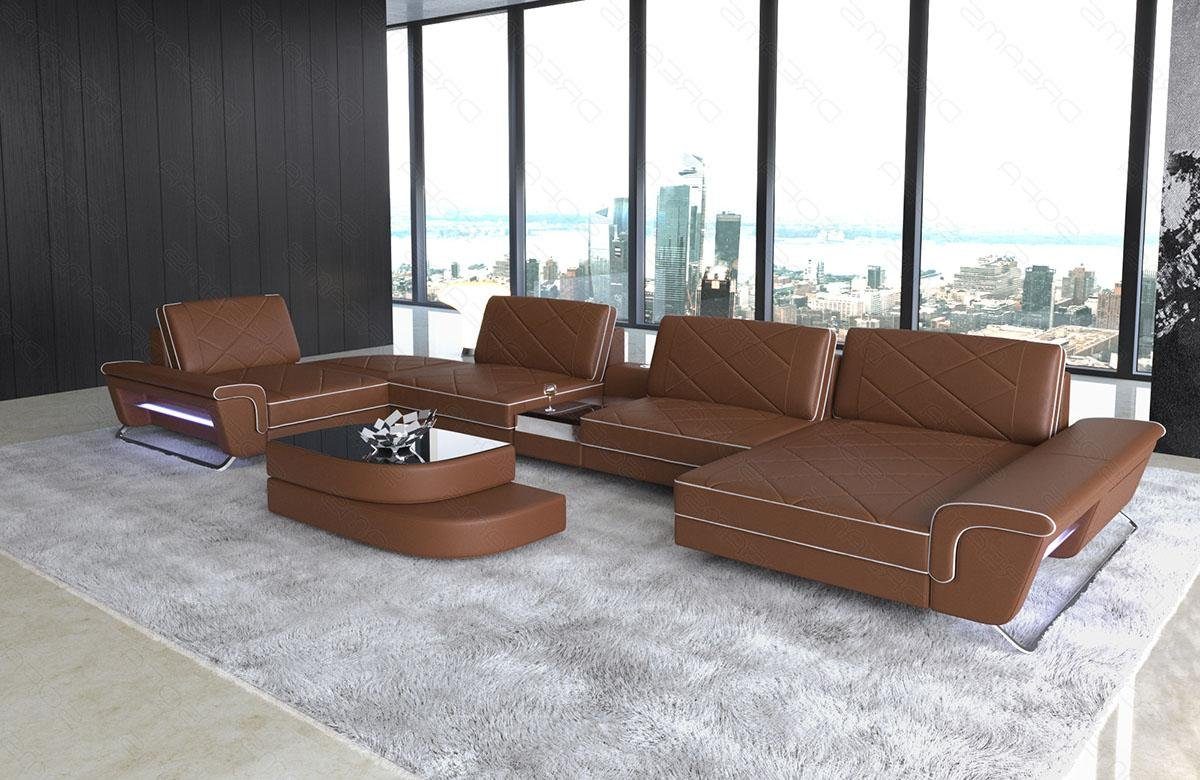 verstellbare Dreams Leder Ledersofa, Bari Couch, mit Designersofa Rückenlehnen, U Form Sofa Wohnlandschaft Sofa LED,