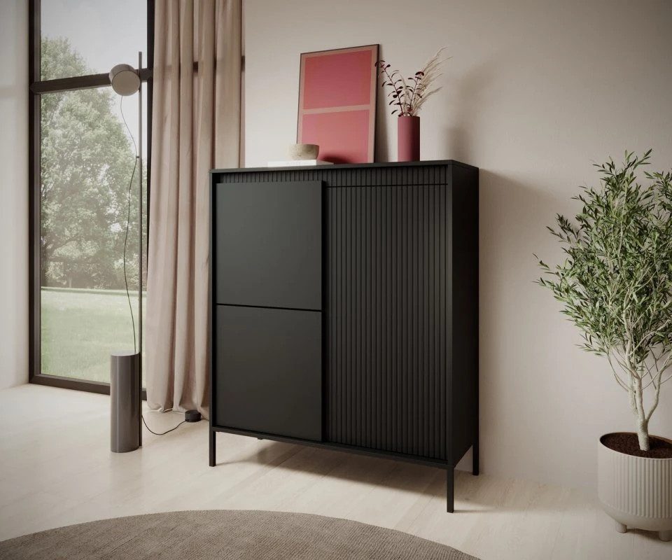 MOEBLO Kommode Rifaro A 3D (geriffelte-Fronten, Sideboard Wohnzimmer Kommode Schlafzimmer Komodenschrank Highboard, Push-to-open-Öffnung), (BxHxT):103x123x39 cm