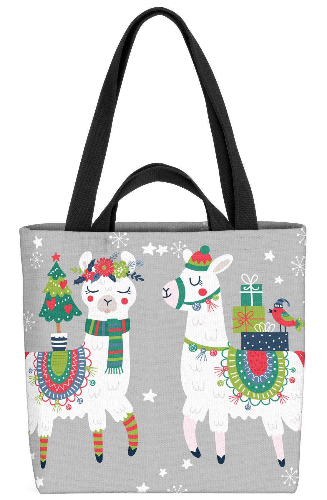 Mexiko Henkeltasche Weihnachten Lamas Tannen Weihnachten Winter Lamas VOID (1-tlg), grau Christbaum