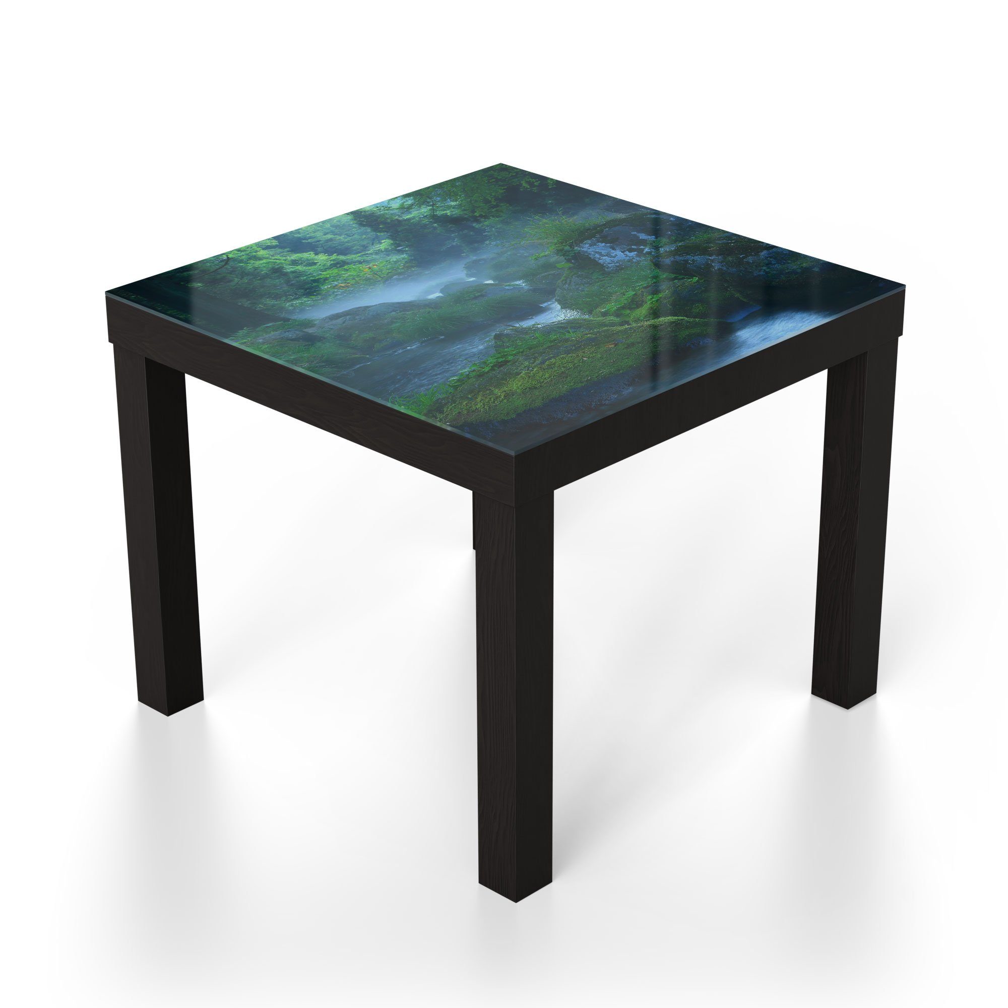 im Couchtisch Schwarz Beistelltisch Glastisch 'Wasserquelle DEQORI Glas Wald', modern