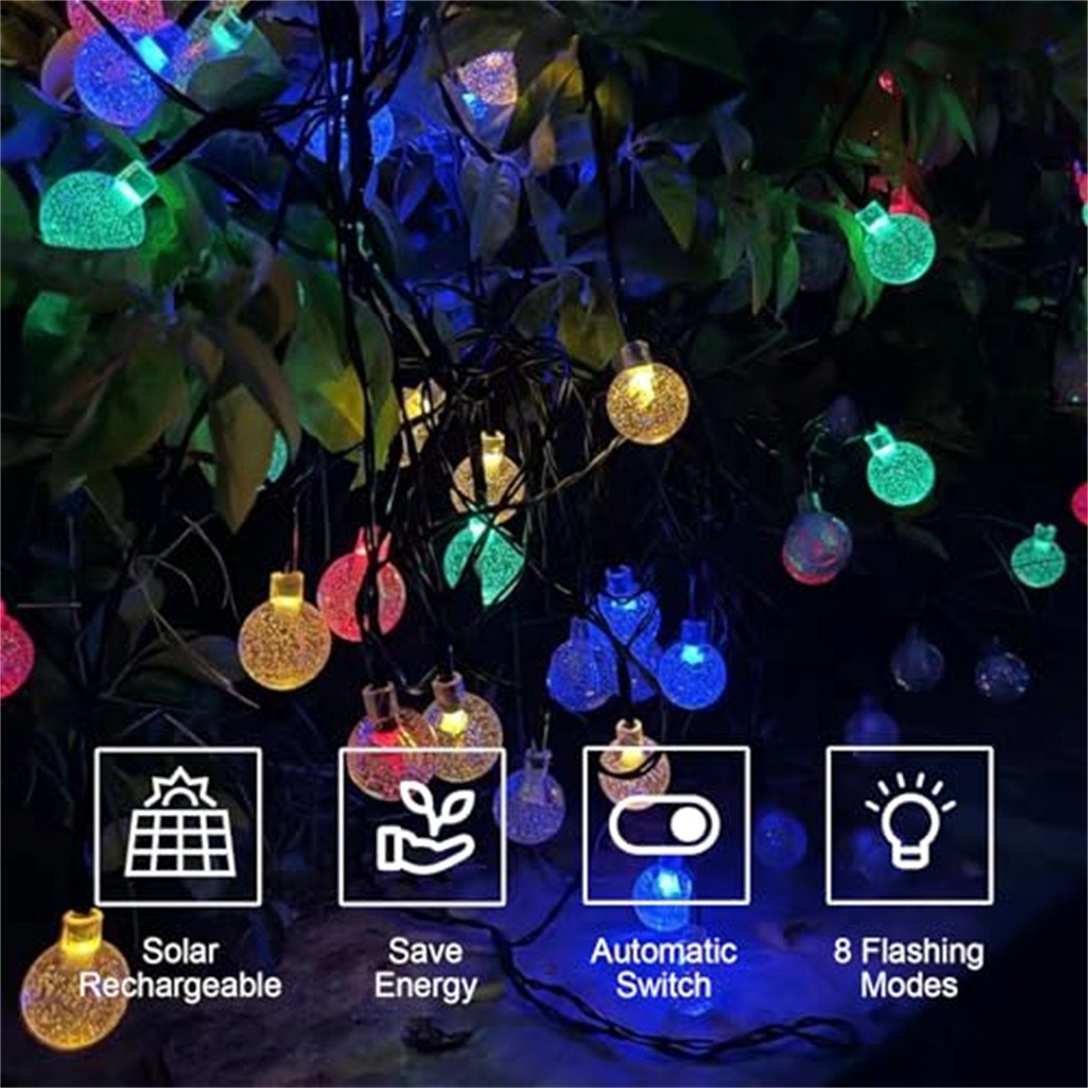 LQWELL LED Solarleuchte LED Kugeln Lichterkette Außen Solar Gartenleuchte, LED, Bunt, 10M 40LED 8 Modi 33FT IP65 Lichterkette – Bild 2 von 5