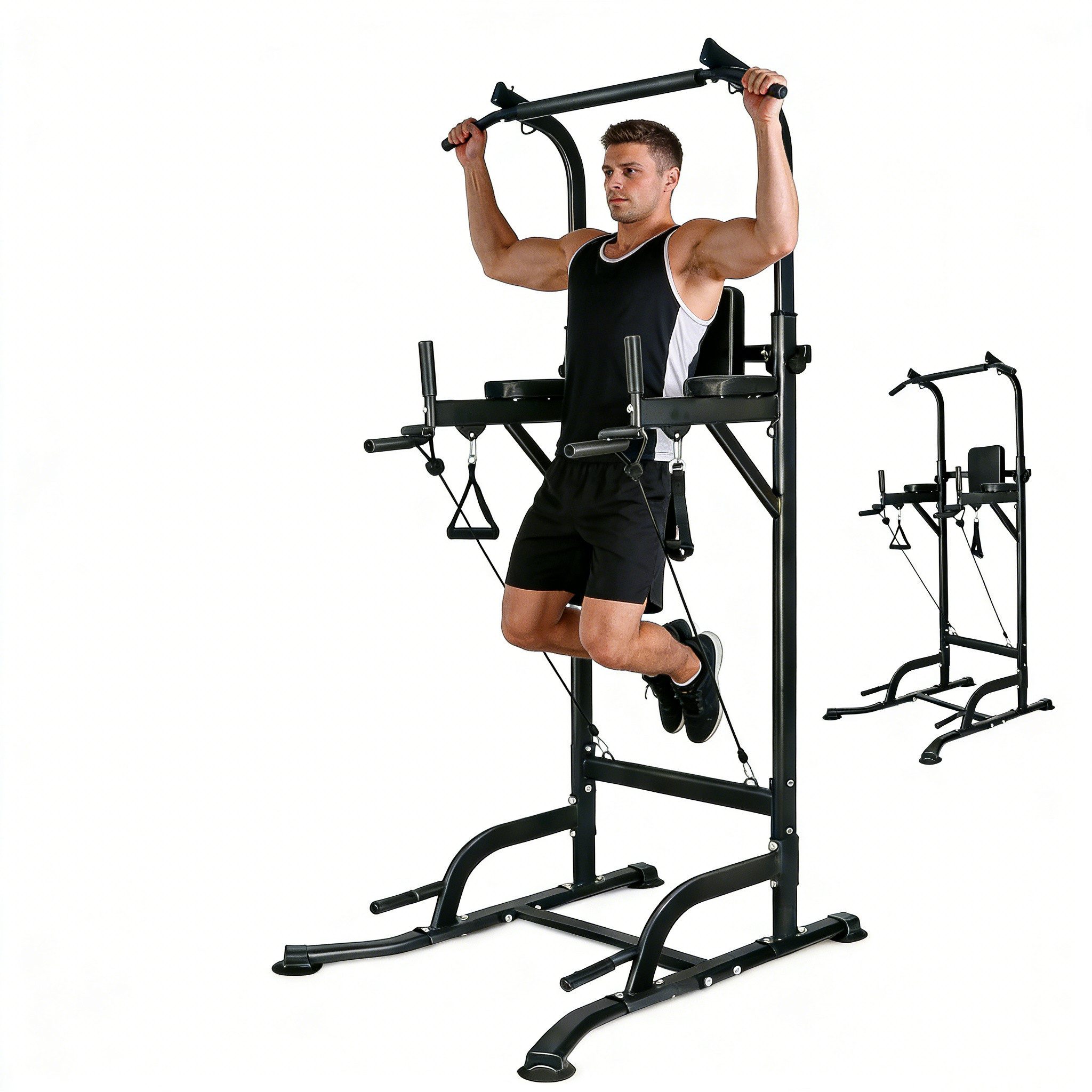 Gywowken Kraftstation Multifunktional Power Tower Dip Station - Fitnessstation, (Packung, Ergonomisch Kraftstation - mit Klimmzugstange für Zuhause), 12-stufige Höhenverstellung 170–220 cm - 6-fach Rückenlehne