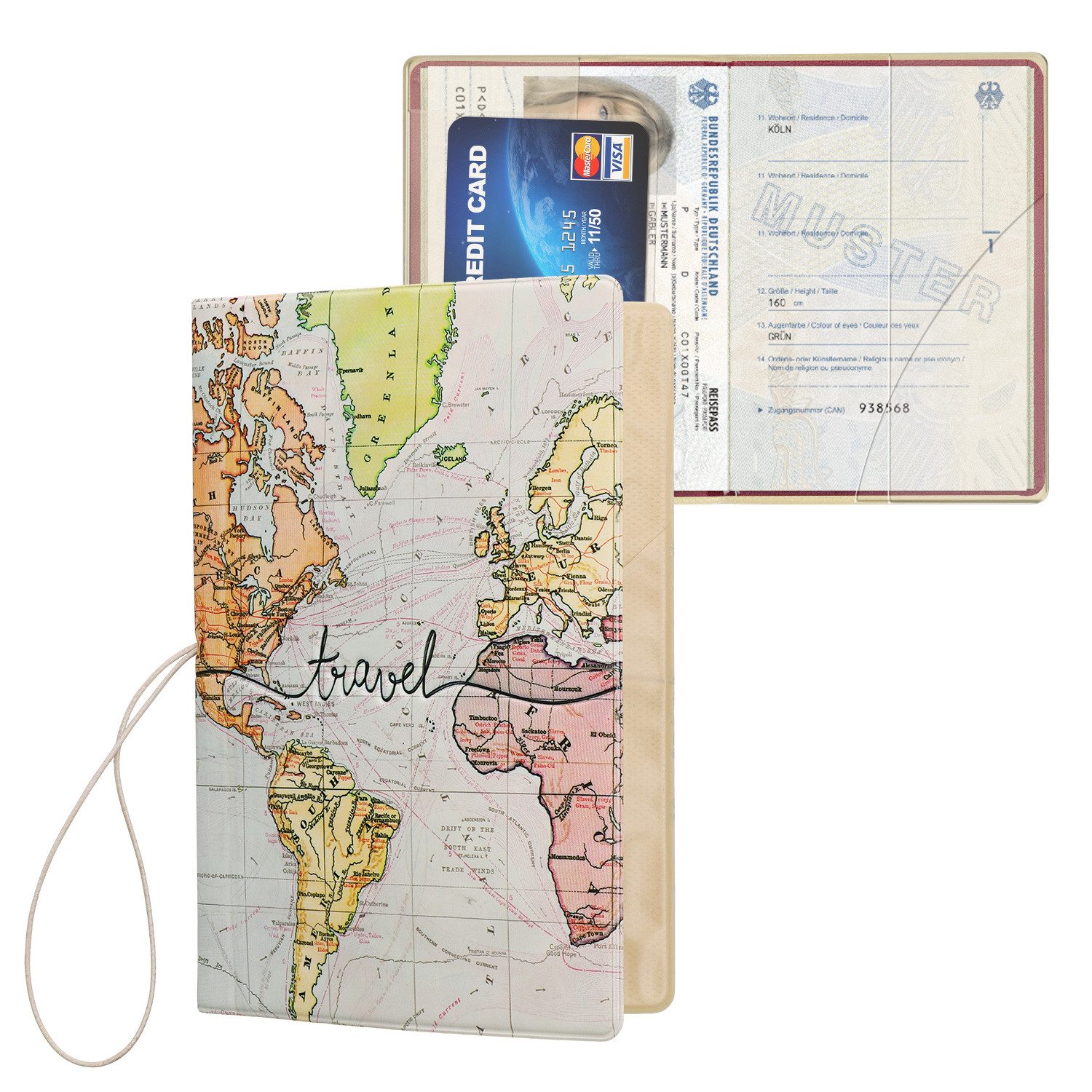 kwmobile Etui Reisepass Kunststoff Schutzhülle Ausweis Hülle Impfpass Schutz, Cover Reisepasshülle Ausweishülle in Travel Schriftzug Design