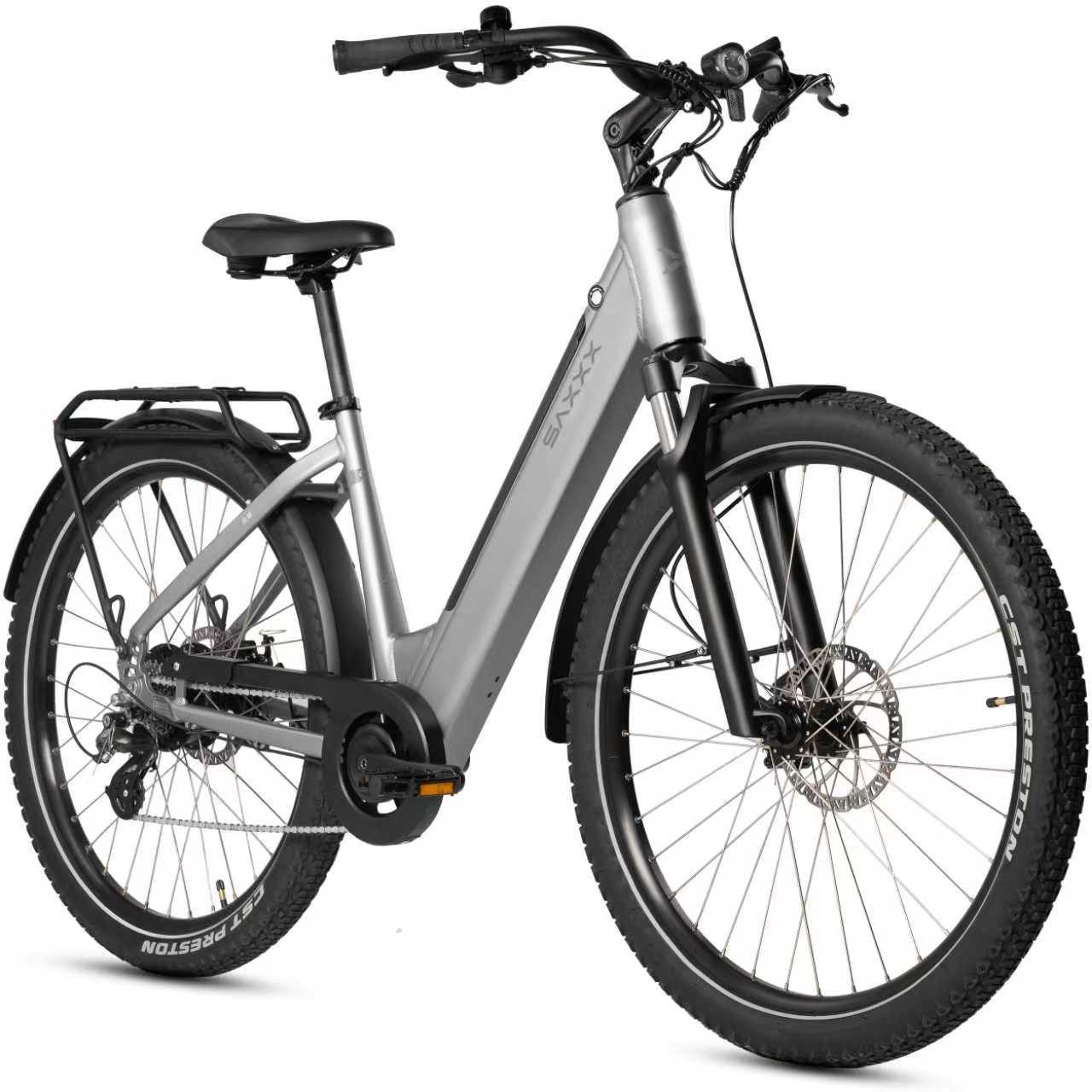SAXXX E-Bike Cityrad 28 Zoll Damen/Herren, SAXXX CSE/SUV, 468Wh, 95 % vormontiert, 7 Gang SHIMANO Altus Schaltwerk, Kettenschaltung, Hinterradmotor, 468 Wh, (mit Tiefeinstieg, mit Gepäckträger, abnehmbarer Akku), 250W Heckmotor, Pedelec E-Citybike, Elektr