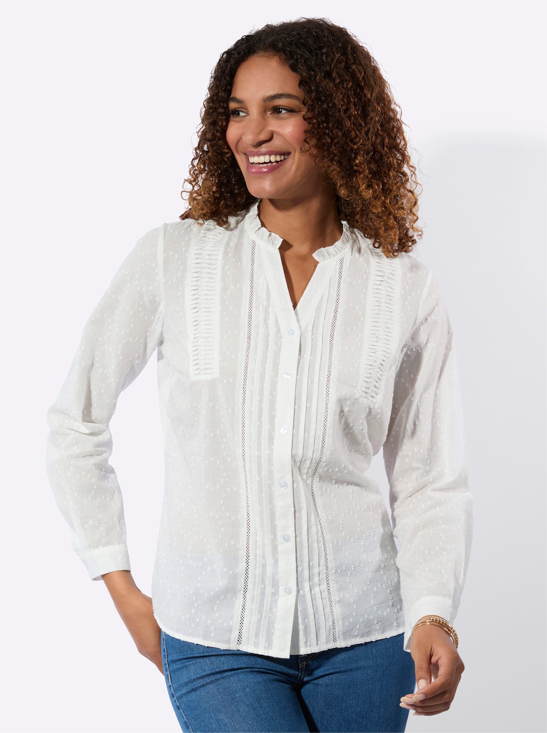 Witt Klassische Bluse Spitzen-Bluse Langarm