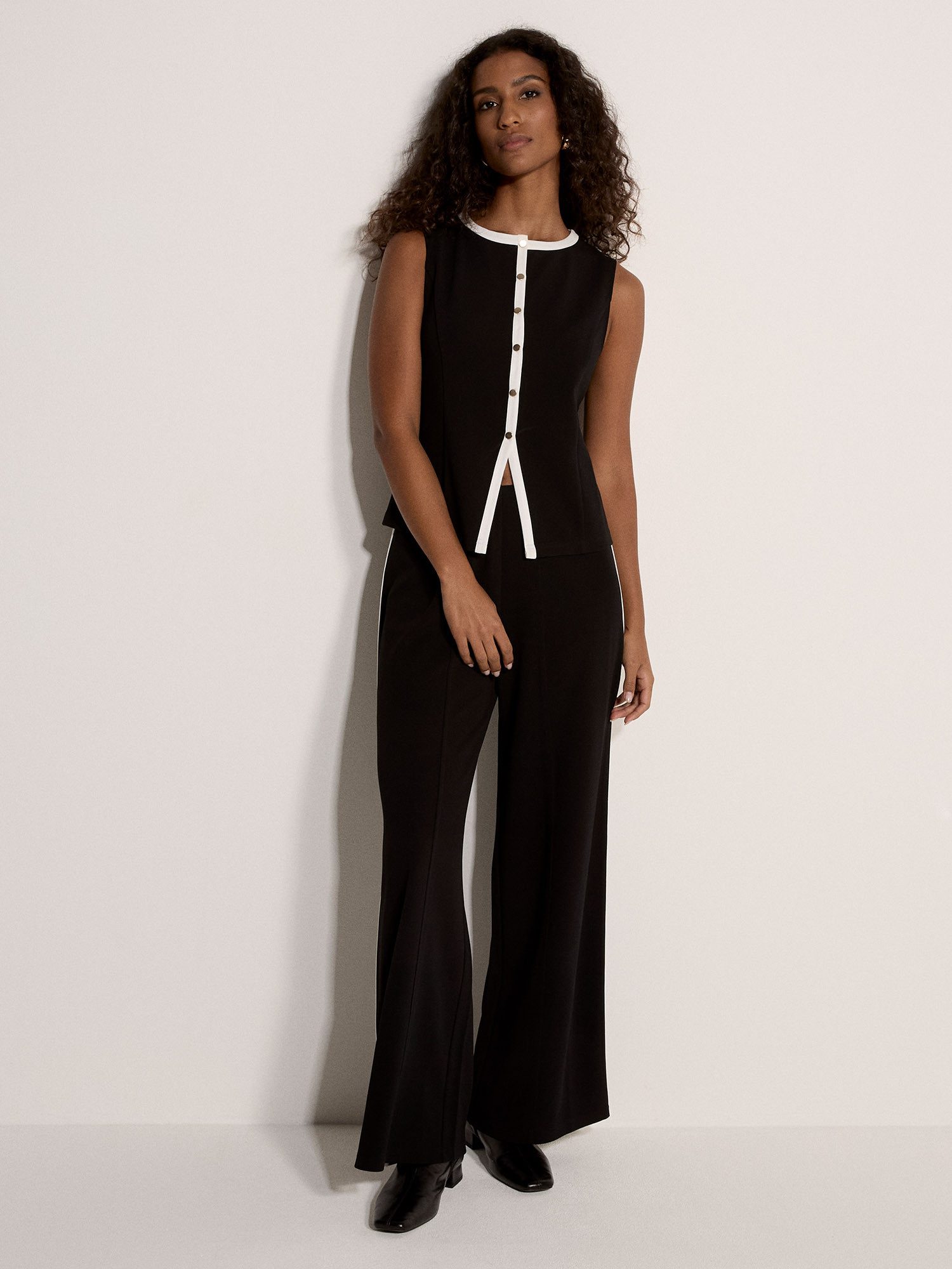 Apricot Stoffhose Jersey-Crêpe-Hose mit weitem Bein und Streifen