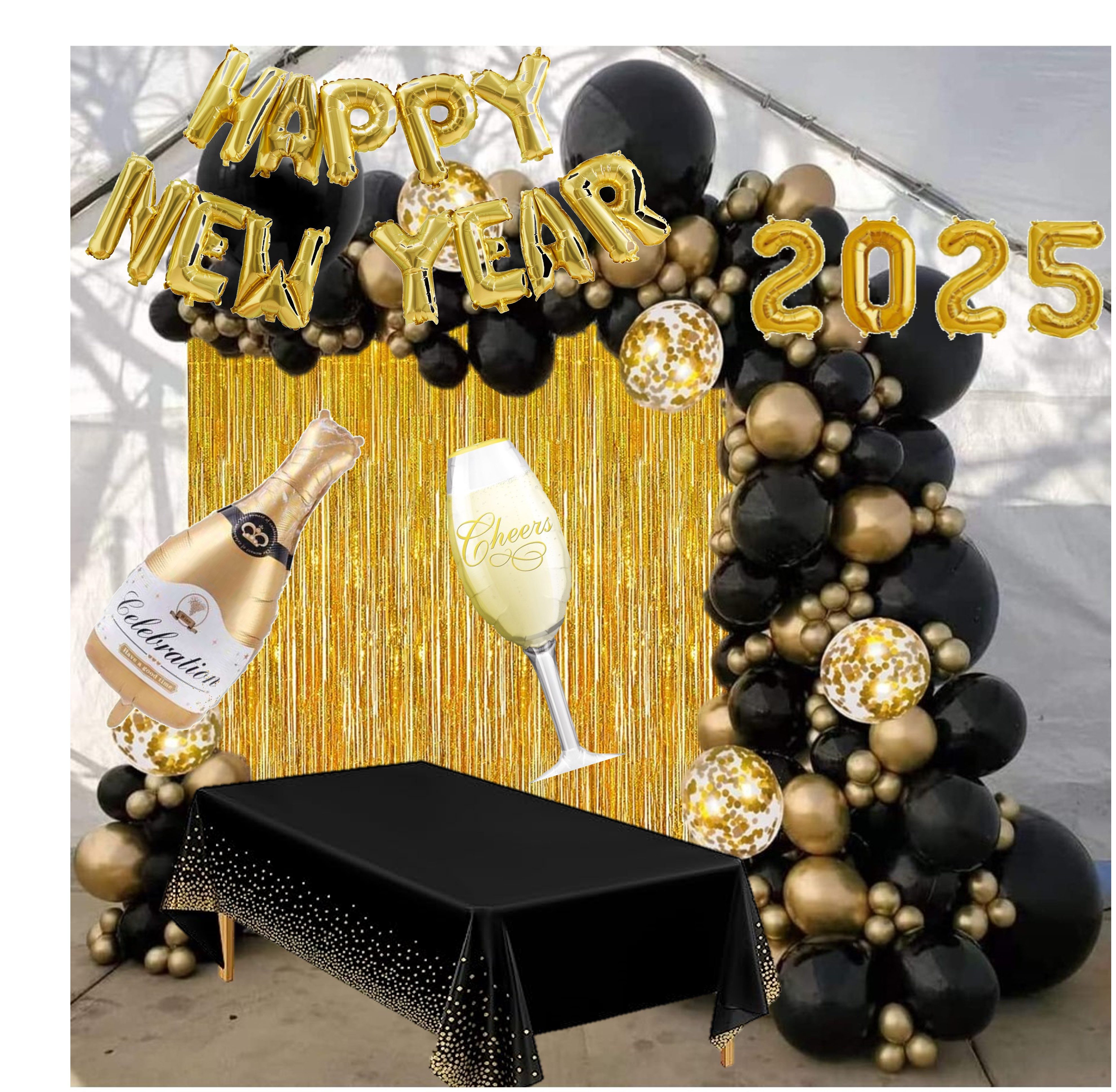 Party Flamingo Aufblasbares Partyzubehör Girlande schwarz gold Party Deko Geburtstag Feier Tischdecke Vorhang