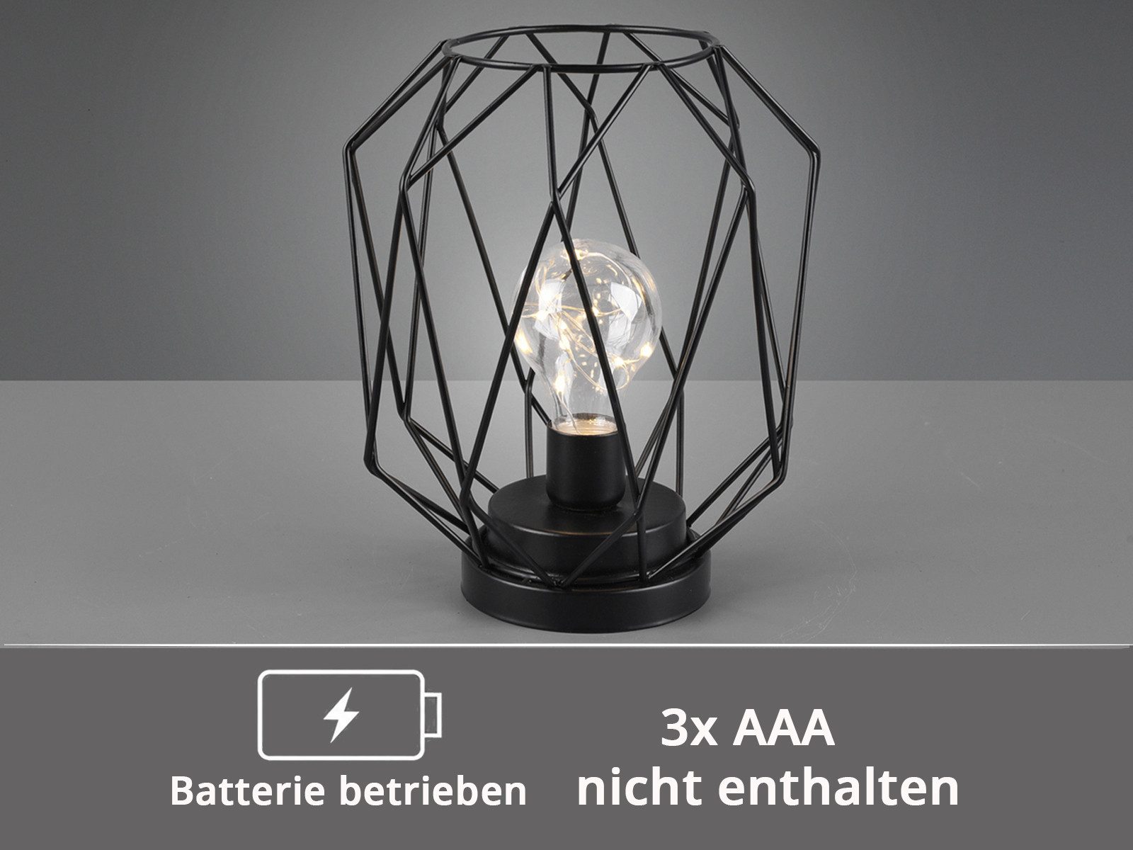meineWunschleuchte LED Dekolicht kabellos mit Batterie-Betrieb, Höhe 21cm, LED fest integriert, warmweiß, kleine Industrial Tischlampe ohne Kabel für Fensterban – Bild 5 von 5