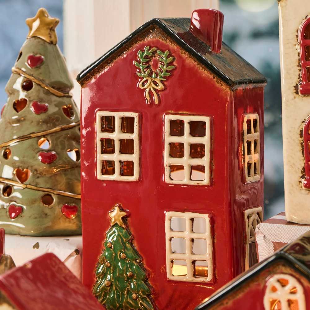 Ib Laursen Kerzenhalter IB Laursen Lichthaus STILLENAT Rot mit Tannenbaum 2 günstig online kaufen