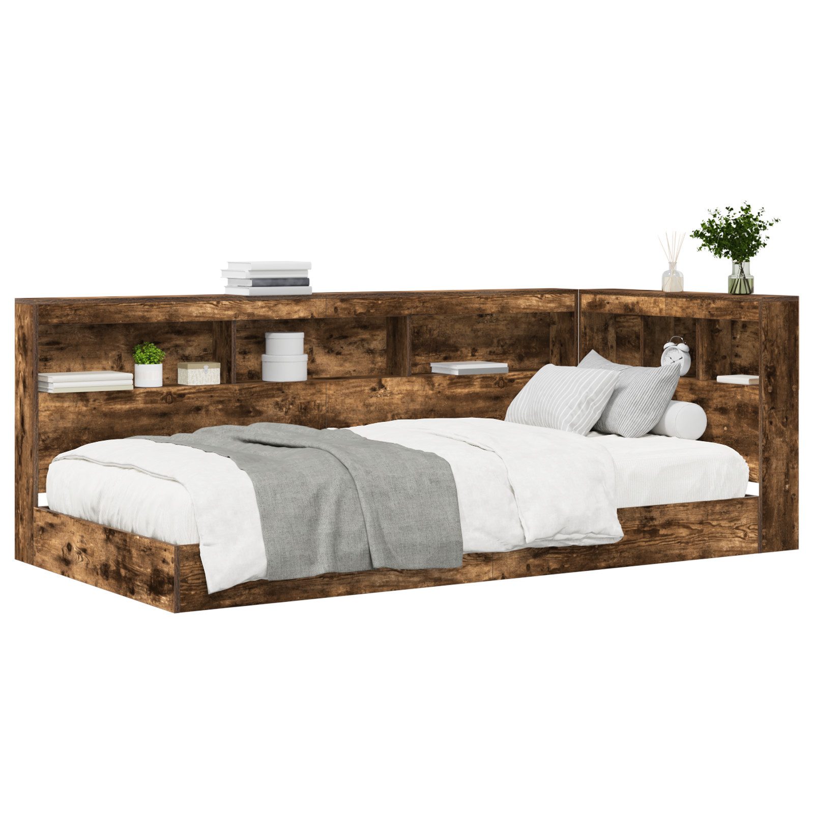 vidaXL Bett Bücherregal-Bett Rauch Eiche 90x200 günstig online kaufen